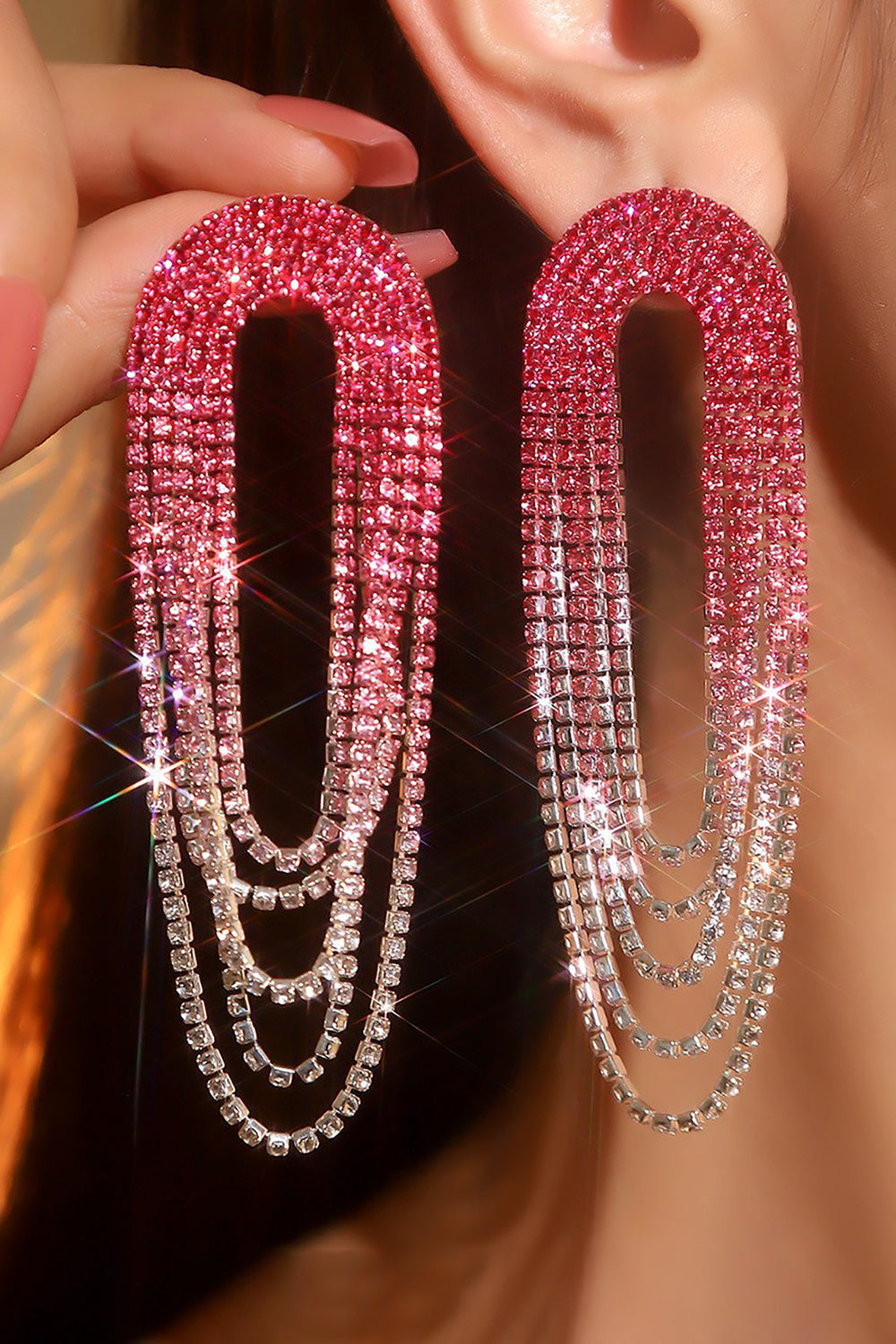 CGLH4517Red FASHION GRADIENT TASSEL DROP EARRINGS FOR PARTY