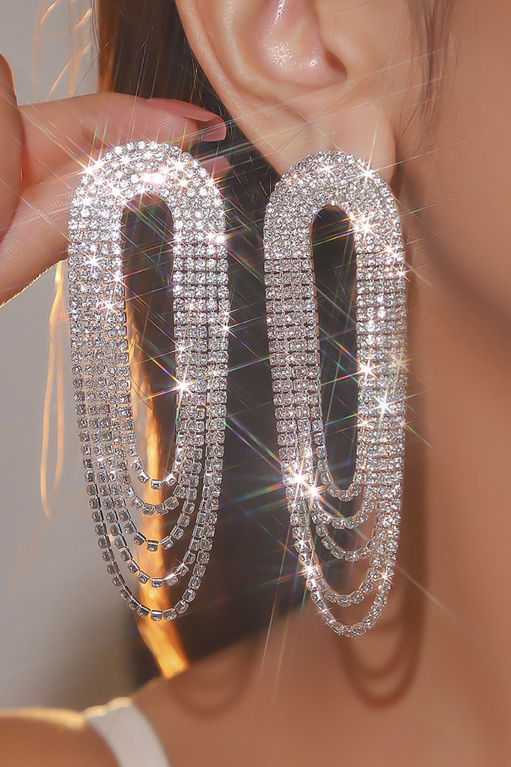 CGLH4517Silver_1 FASHION GRADIENT TASSEL DROP EARRINGS FOR PARTY
