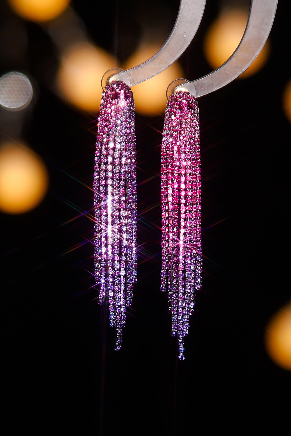 SHINY RHINESTONE LONG TASSEL PARTY EARRINGS
