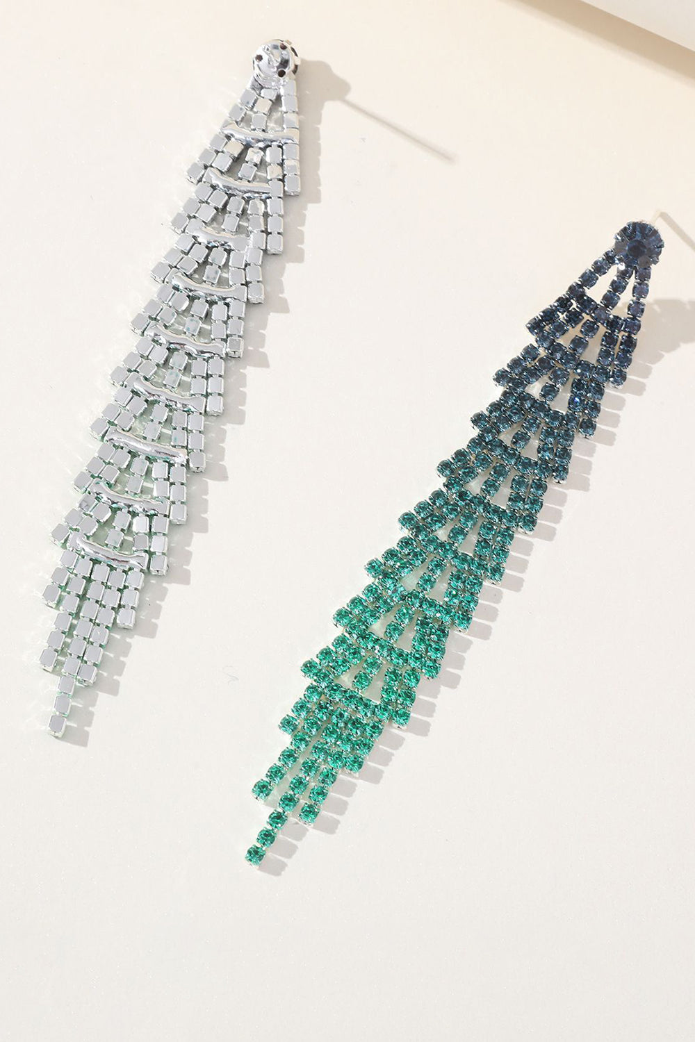 TASSEL GRADIENT RHINESTONE LONG DROP EARRINGS