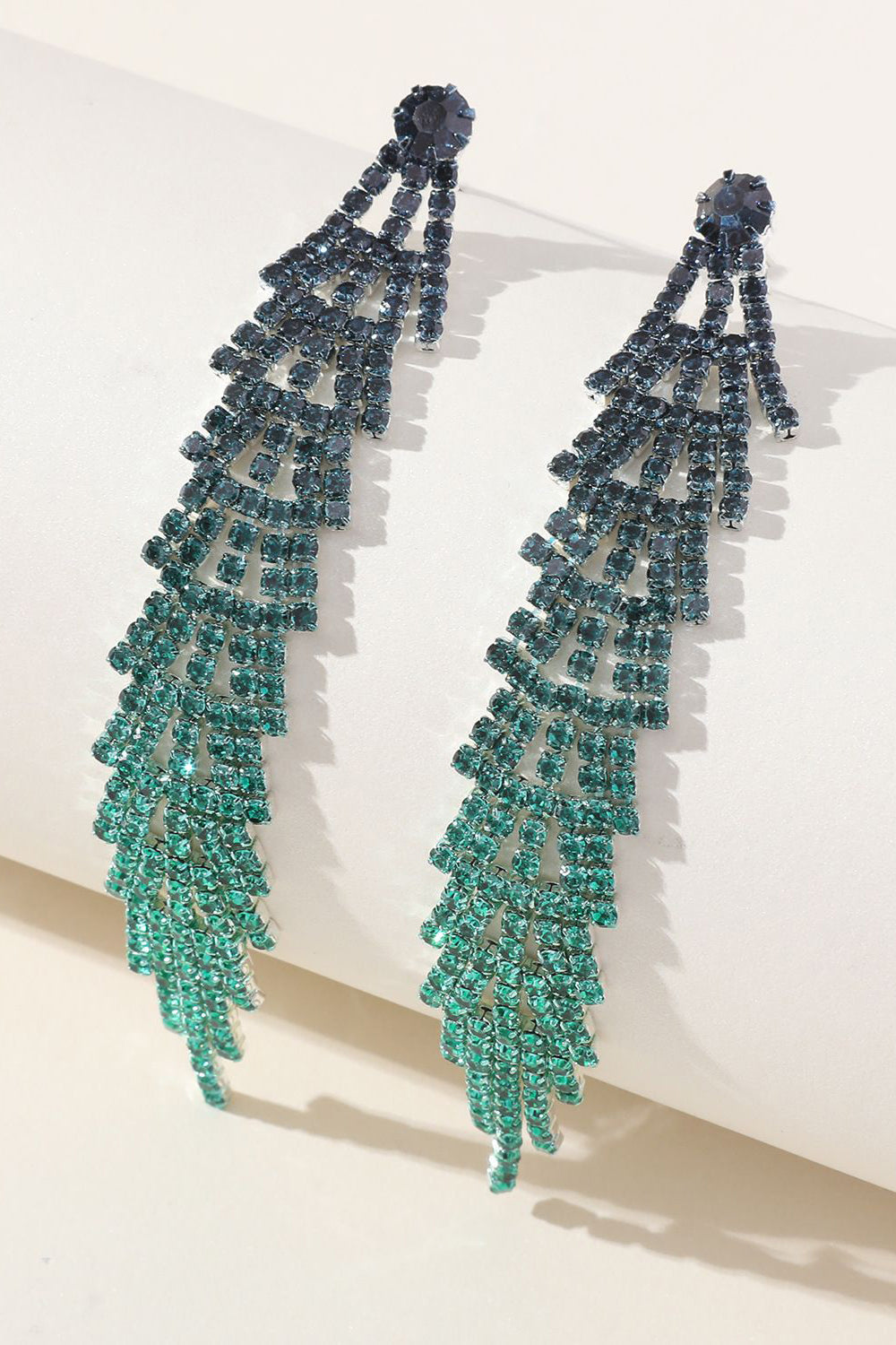 TASSEL GRADIENT RHINESTONE LONG DROP EARRINGS