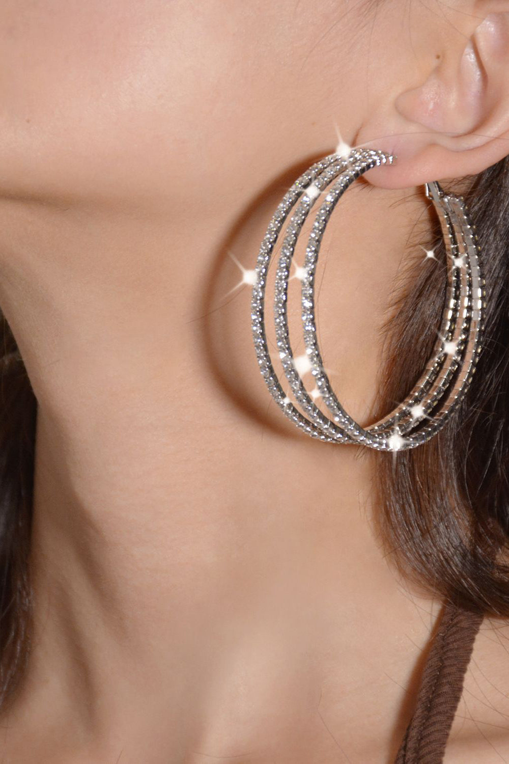 CGZL231616_Silver_1_first SILVER RHINESTONE ROUND HOOP EARRINGS FOR EVENTS