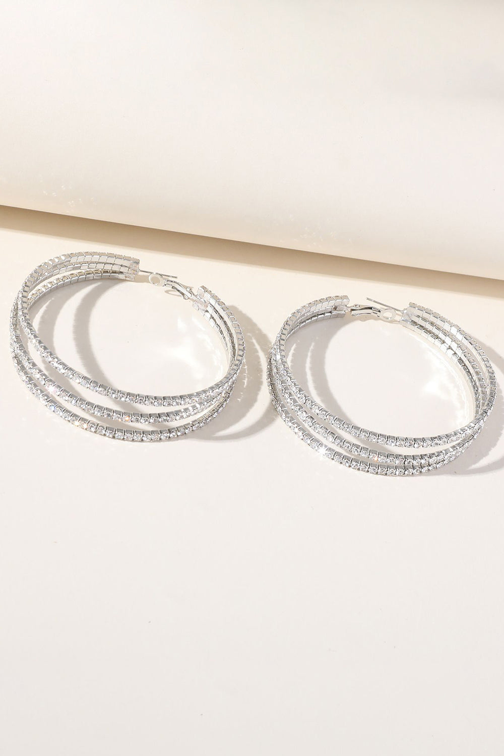 SILVER RHINESTONE ROUND HOOP EARRINGS FOR EVENTS
