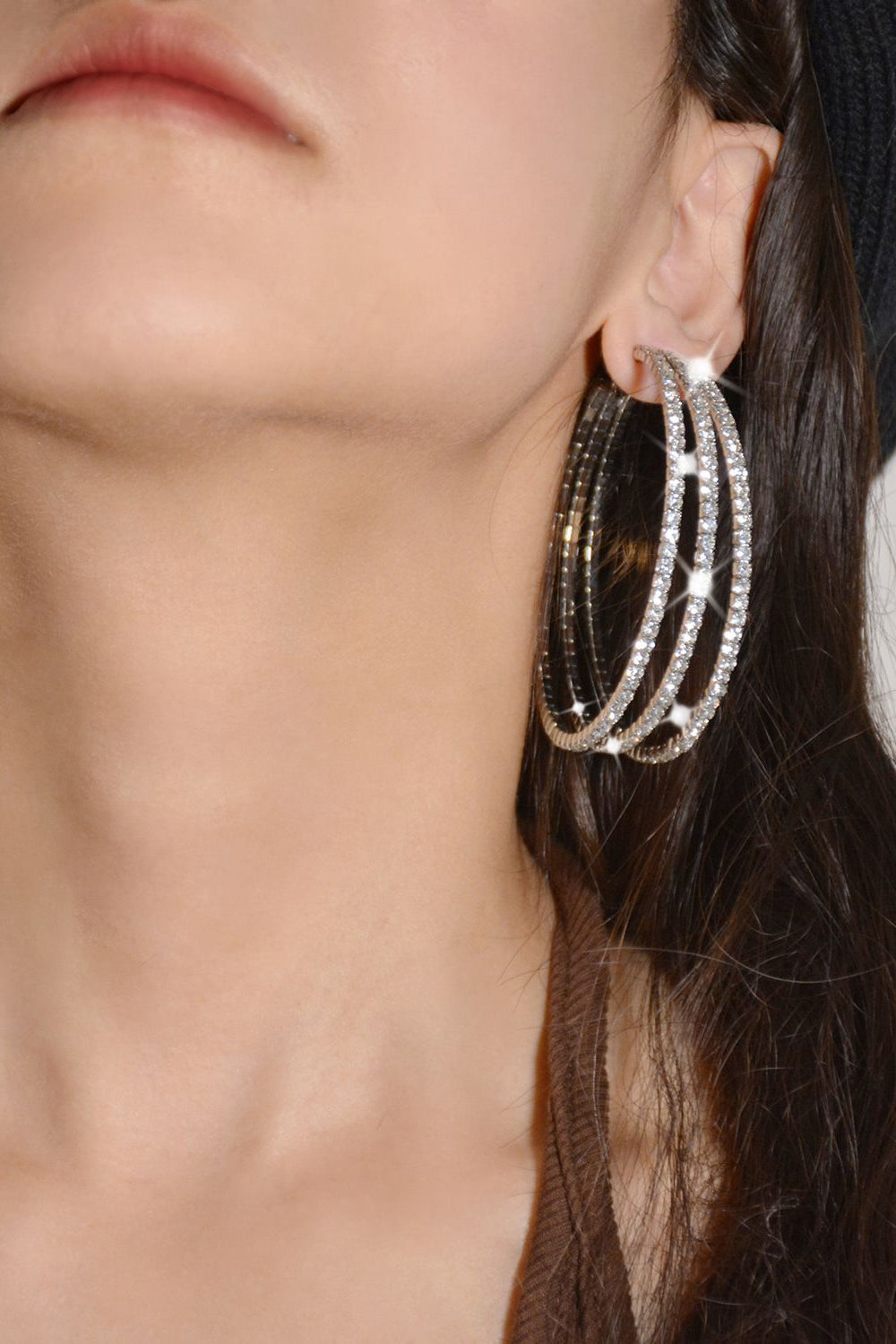 SILVER RHINESTONE ROUND HOOP EARRINGS FOR EVENTS