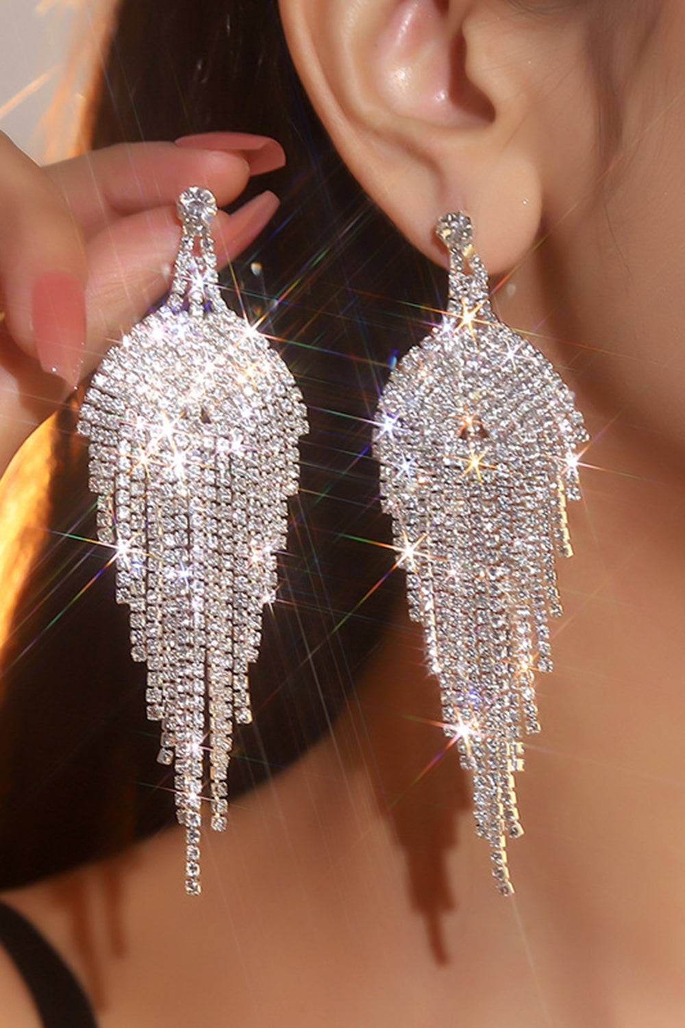 CGZL240071_Silver_1_first GLITTER SILVER TASSEL DANGLE EARRINGS FOR PARTY