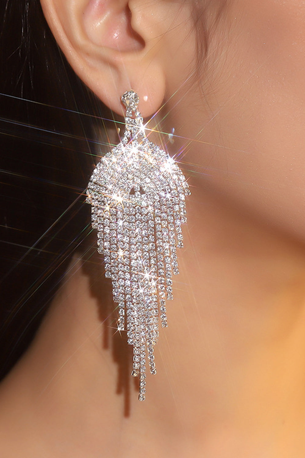 GLITTER SILVER TASSEL DANGLE EARRINGS FOR PARTY