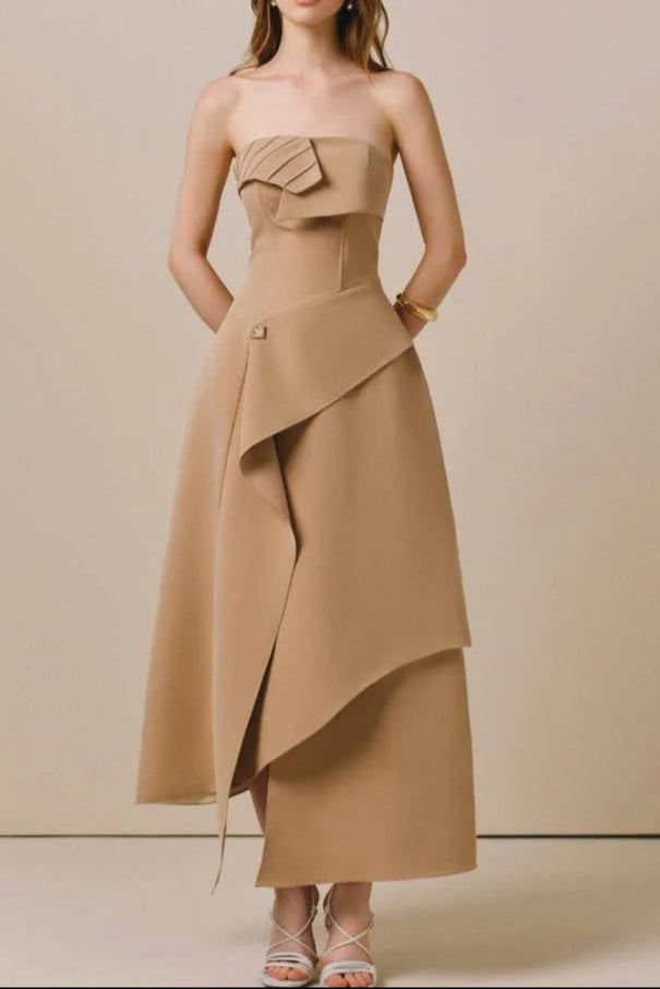 CICIBROWNNASIROff-ShoulderMidiDress_3 HIGH WAIST TUBE TOP MIDI DRESS, SLIM IRREGULAR PARTY