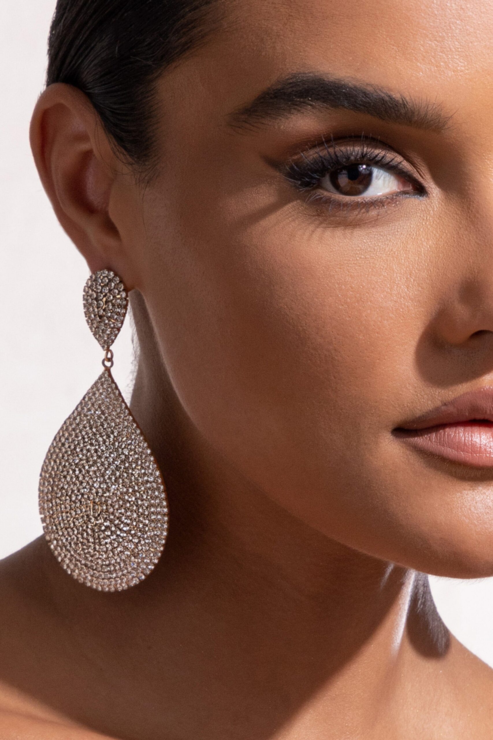GOLD TEARDROP DIAMANTE STATEMENT PARTY EARRINGS
