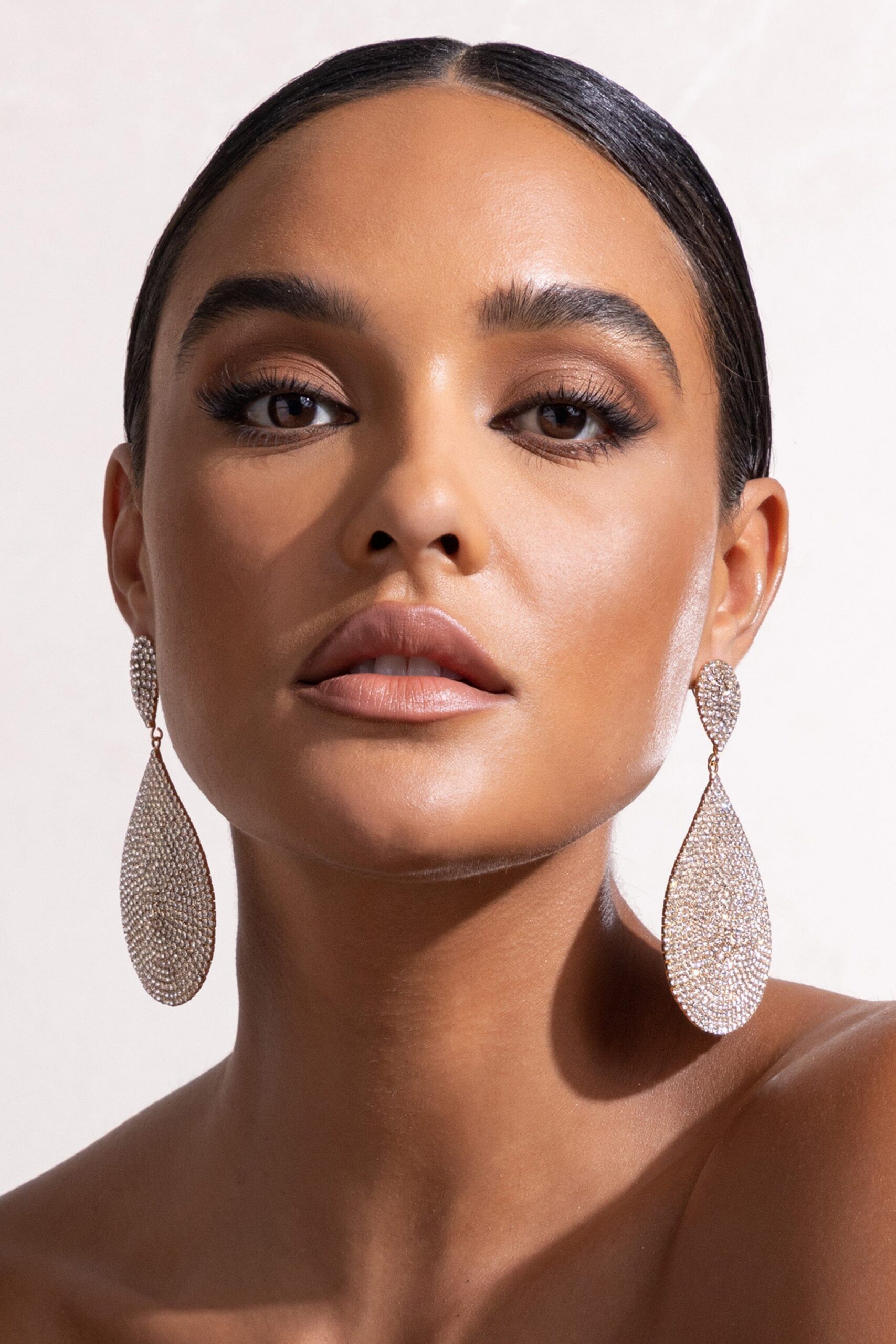 GOLD TEARDROP DIAMANTE STATEMENT PARTY EARRINGS