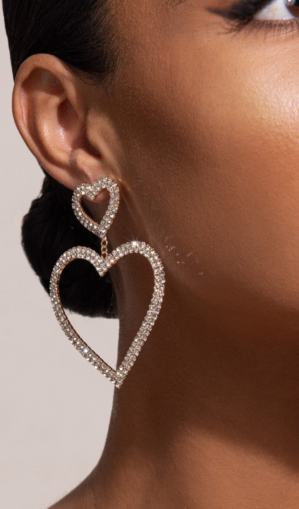 GOLD HEART SHAPE DROP EARRINGS FOR PARTY