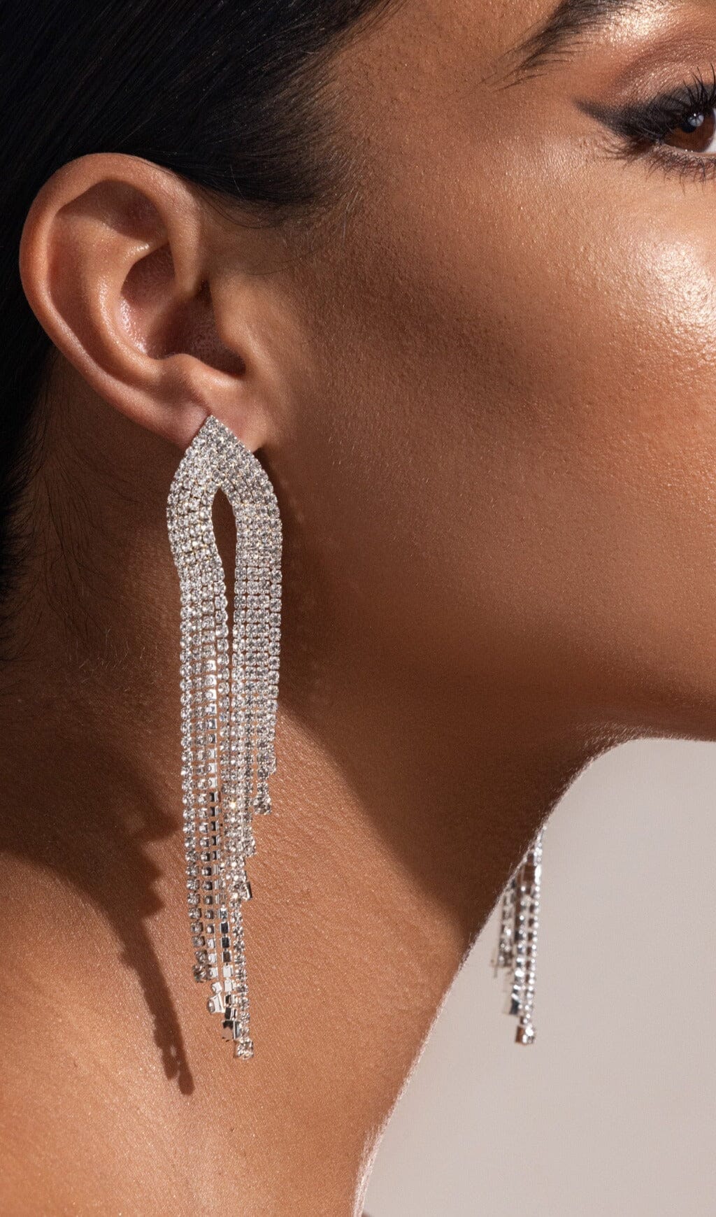 SILVER DIAMANTE TASSEL DROP EARRINGS FOR PARTY