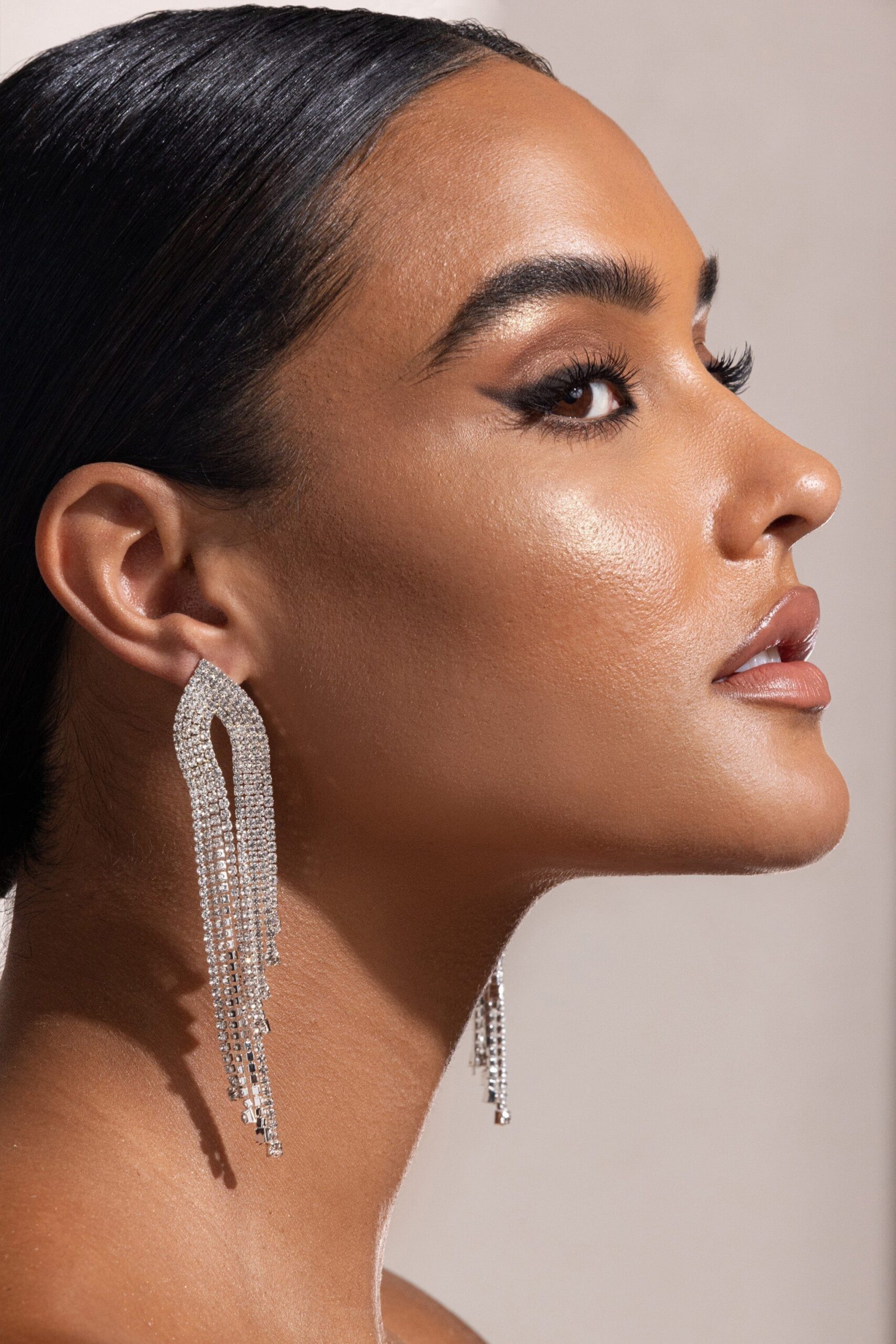 SILVER DIAMANTE TASSEL DROP EARRINGS FOR PARTY