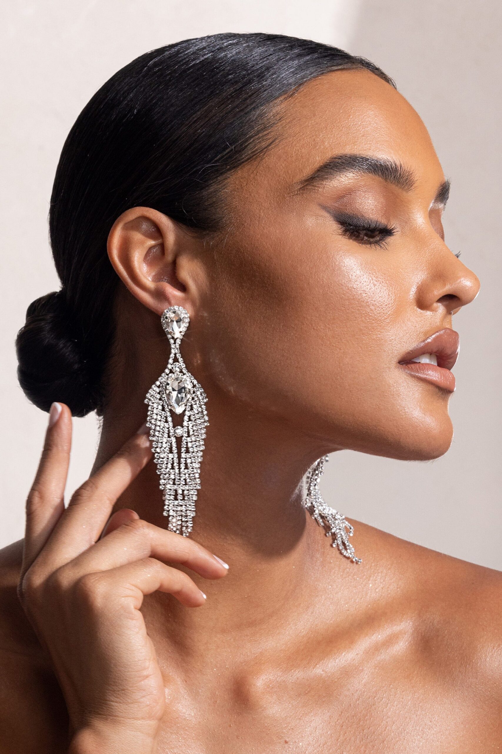 SILVER TEARDROP TASSEL DROP EARRINGS - GLAM EVENT