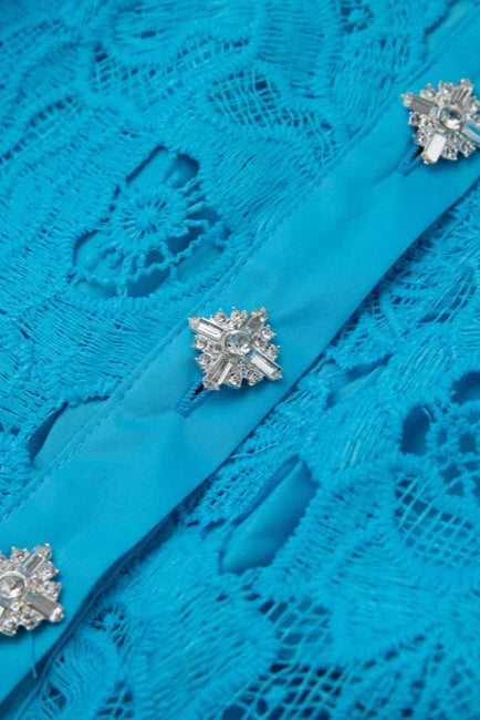COLLAR SLEEVELESS HIGH WAIST BLUE SLIM DRESS