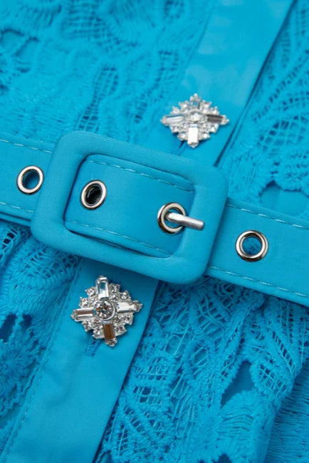 COLLAR SLEEVELESS HIGH WAIST BLUE SLIM DRESS