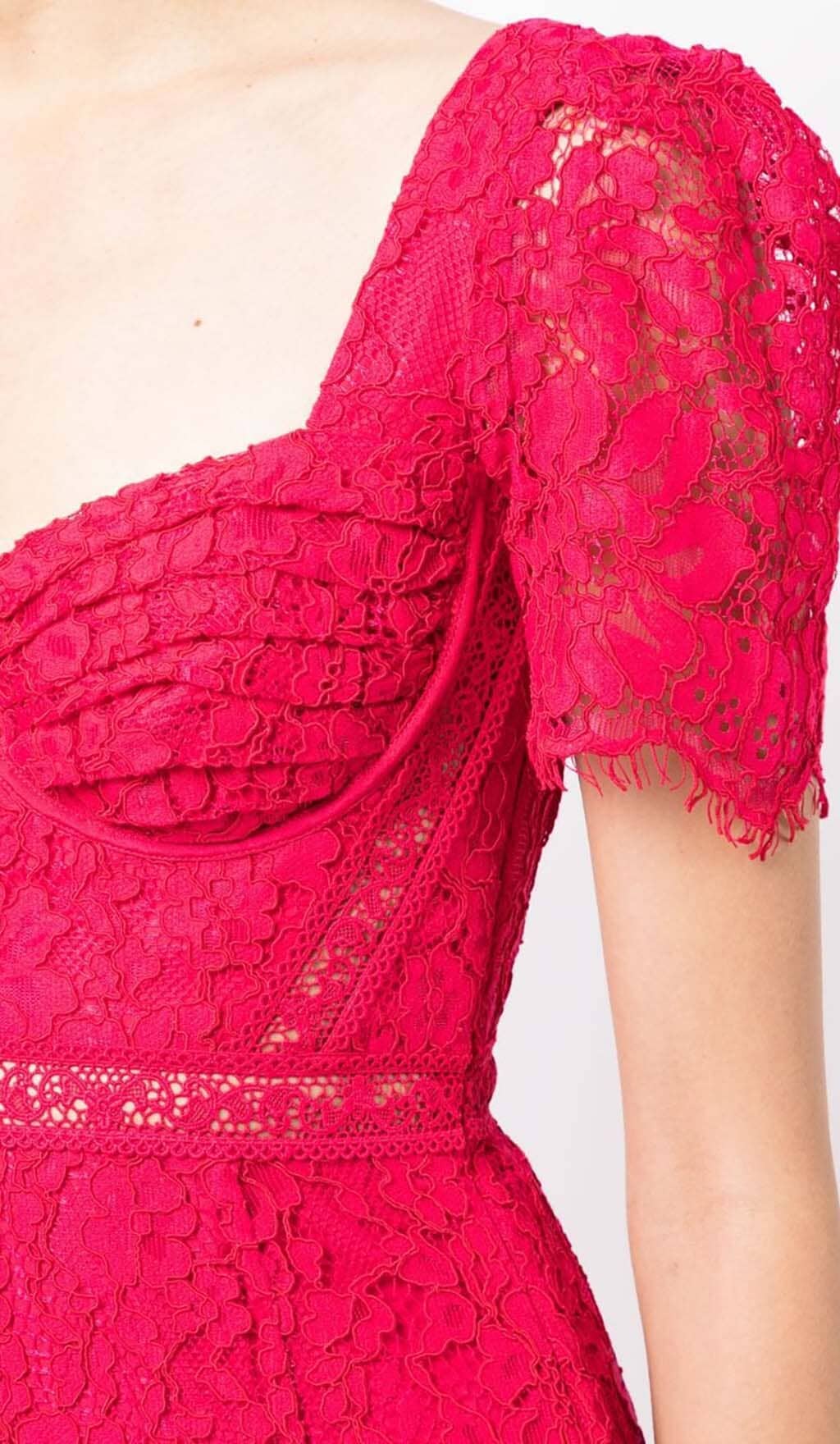 CREPE LACE MIDI DRESS, RED, WEDDING GUEST