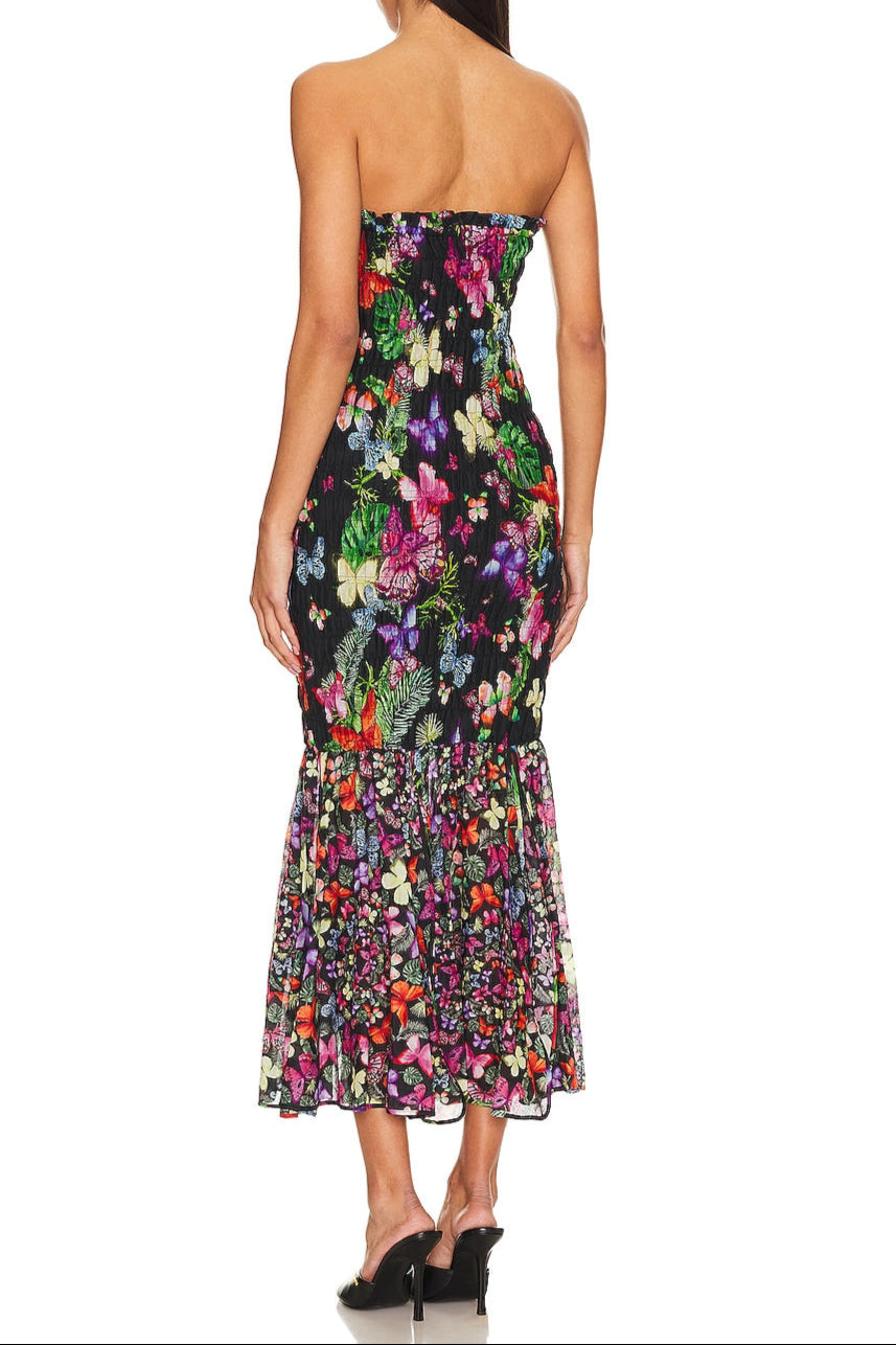 BUTTERFLY PRINT FISHTAIL WRAP MAXI DRESS