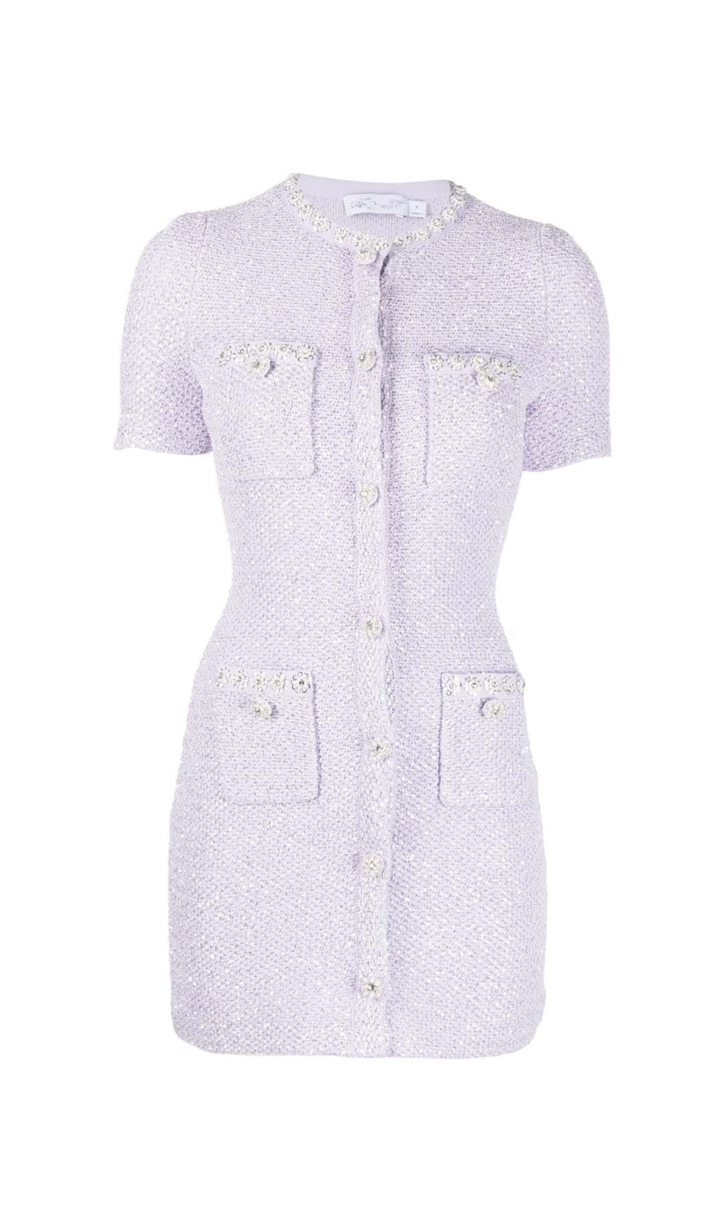 CRYSTAL LILAC MINI DRESS, BUTTON FRONT PARTY STYLE