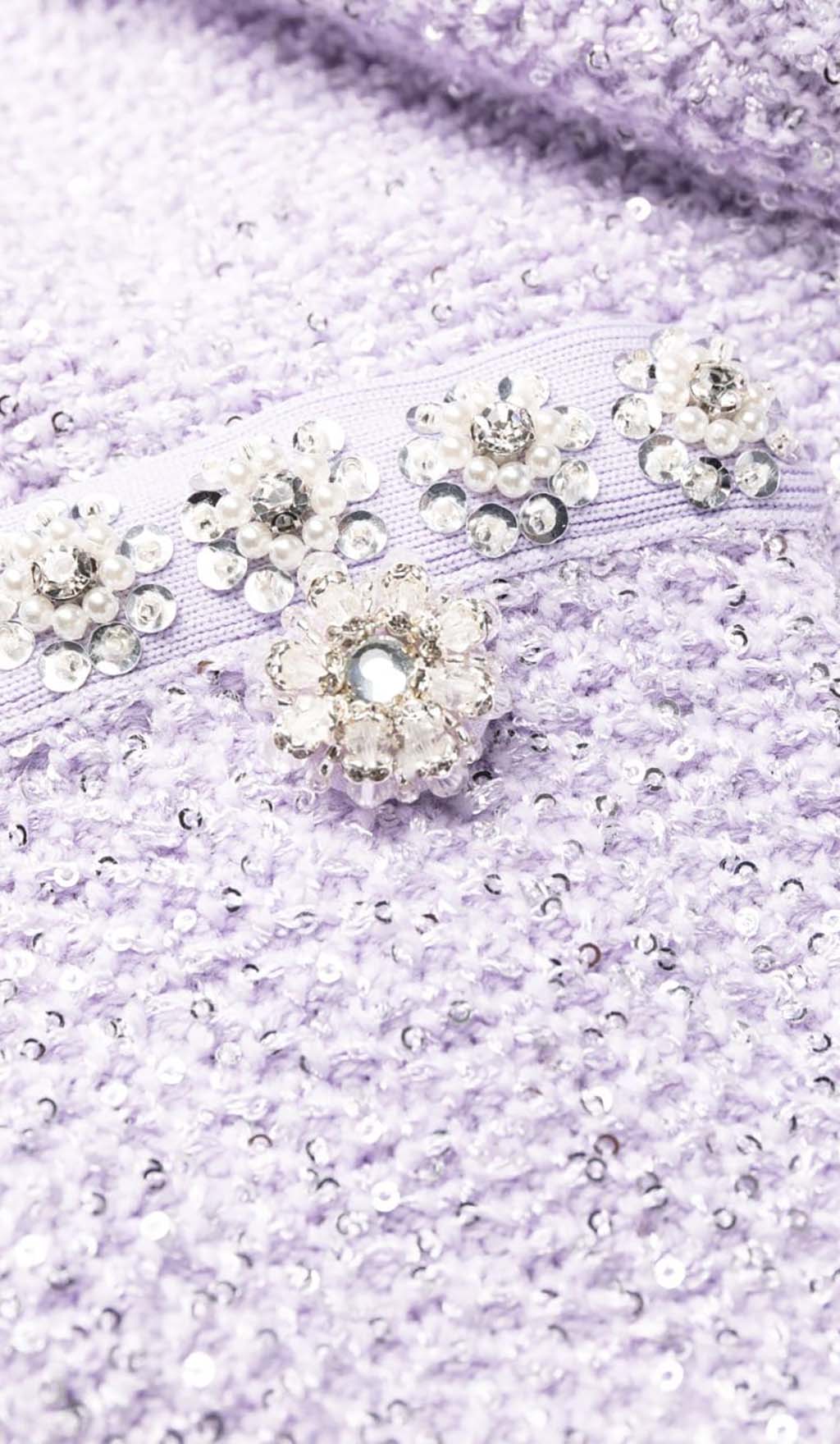 CRYSTAL LILAC MINI DRESS, BUTTON FRONT PARTY STYLE