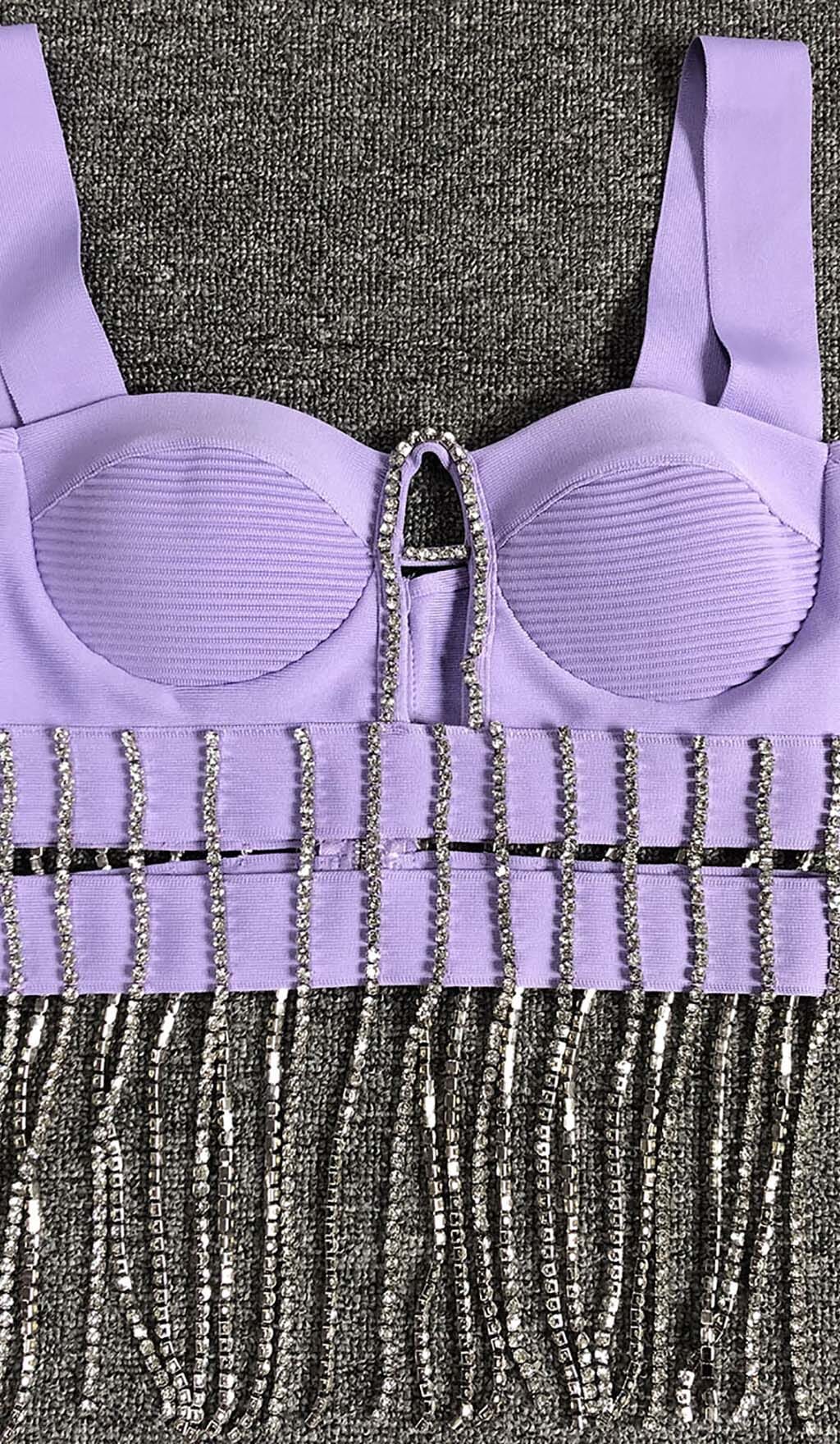 CRYSTAL TASSEL BANDAGE MINI DRESS FOR PARTY