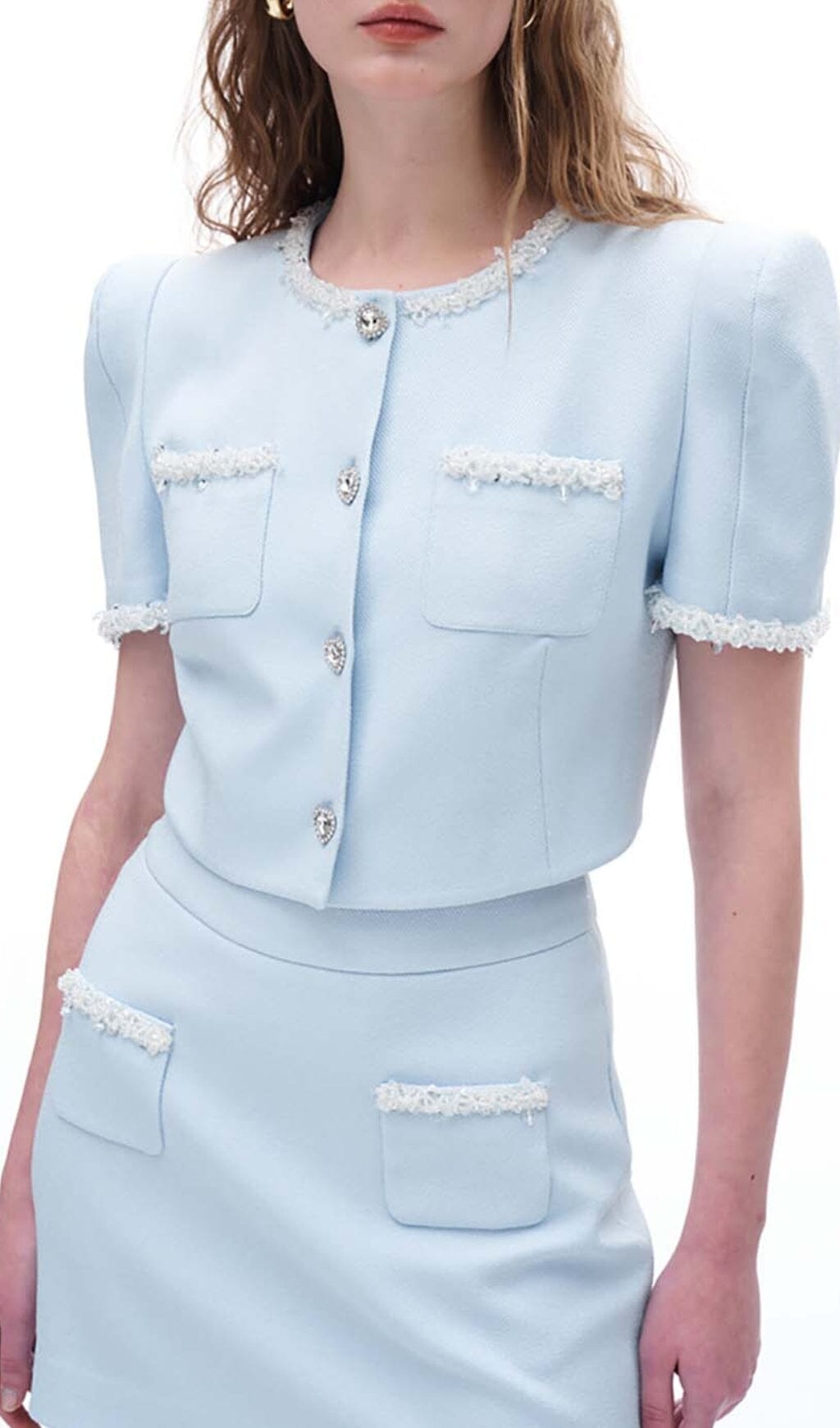 CRYSTAL TRIM SKY BLUE TWO PIECE SET