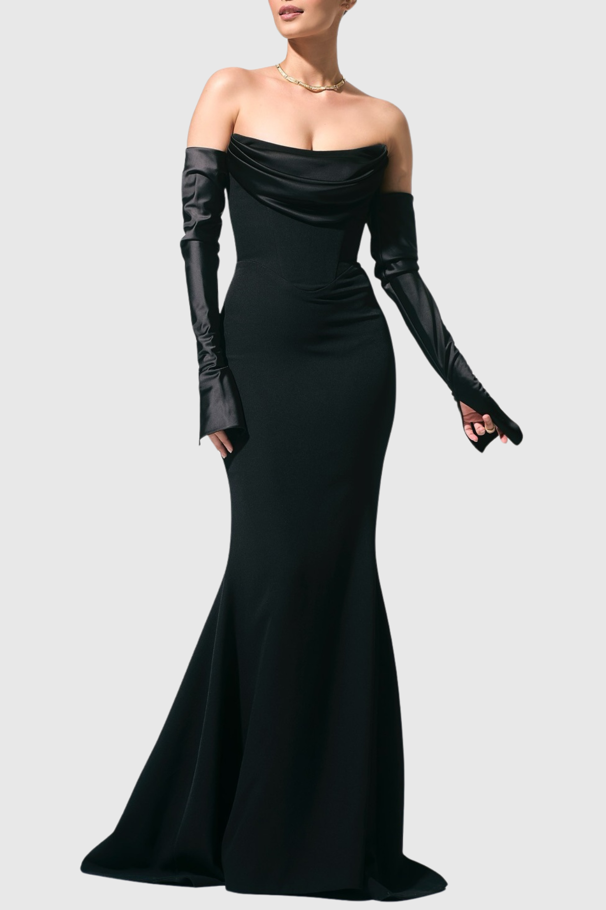 OFF-SHOULDER CORSET MAXI DRESS BLACK