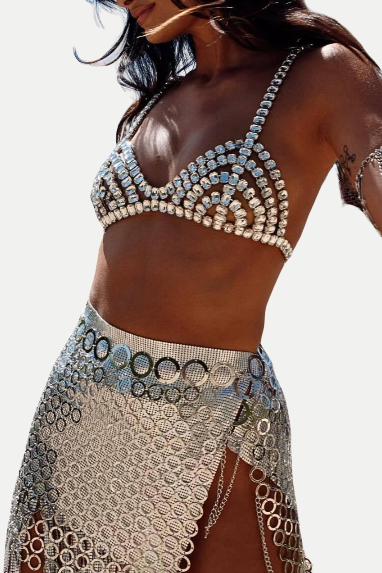 CRYSTAL SILVER BRA | GLITTERING PARTY TOP