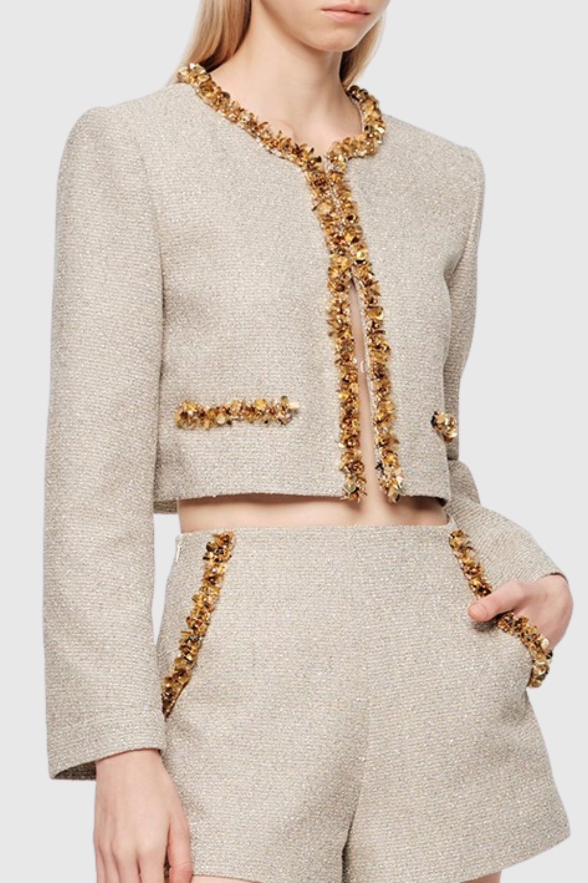 EVANGELINE SEQUIN JACKET APRICOT PARTY BLAZER