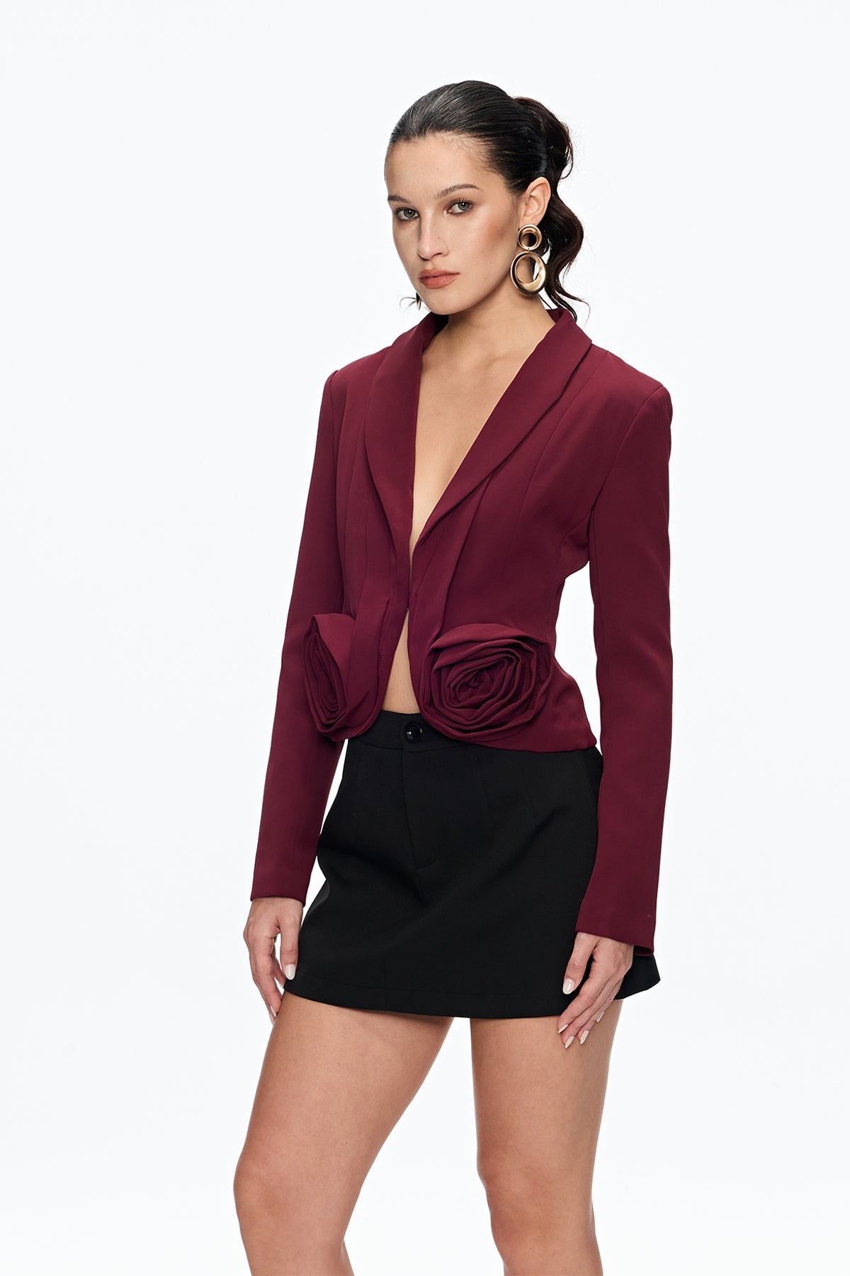 ASHLEY FLOWER PLUNGE BLAZER BURGUNDY WEDDING