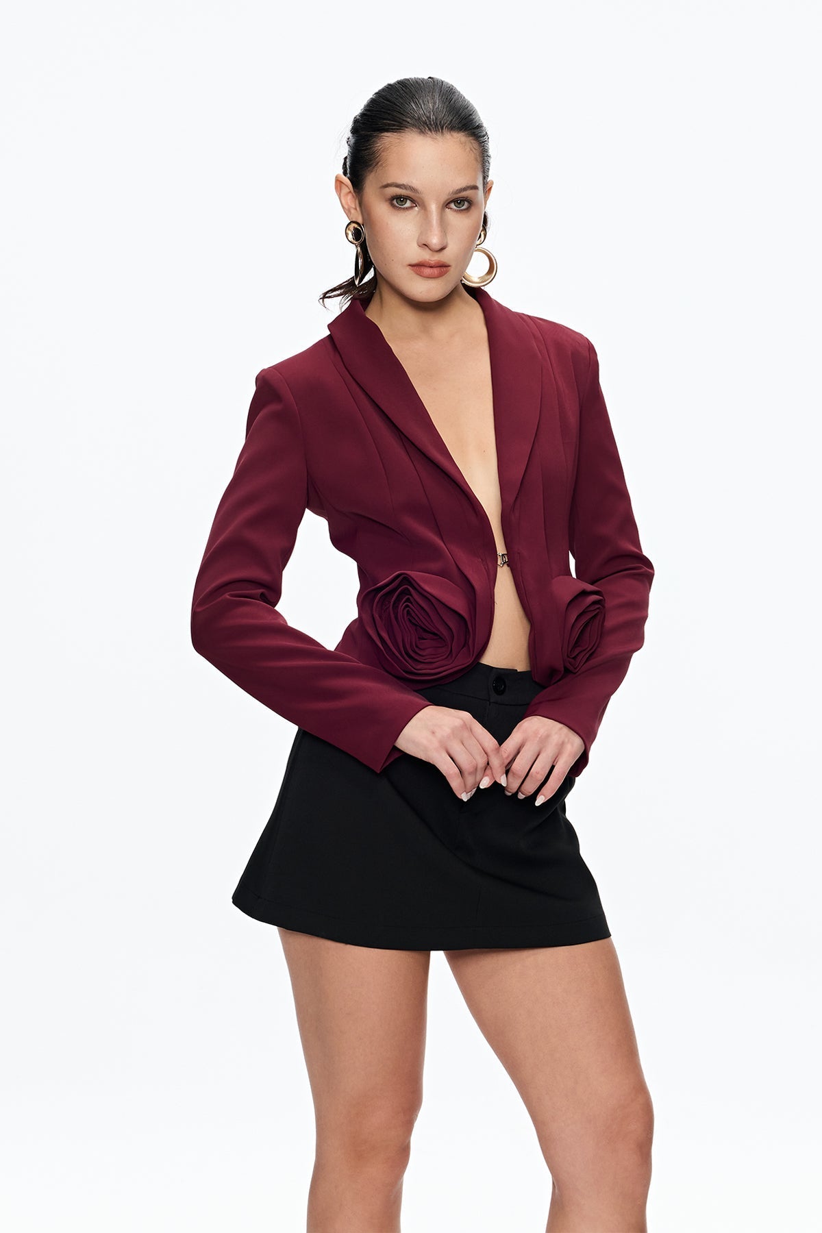 ASHLEY FLOWER PLUNGE BLAZER BURGUNDY WEDDING