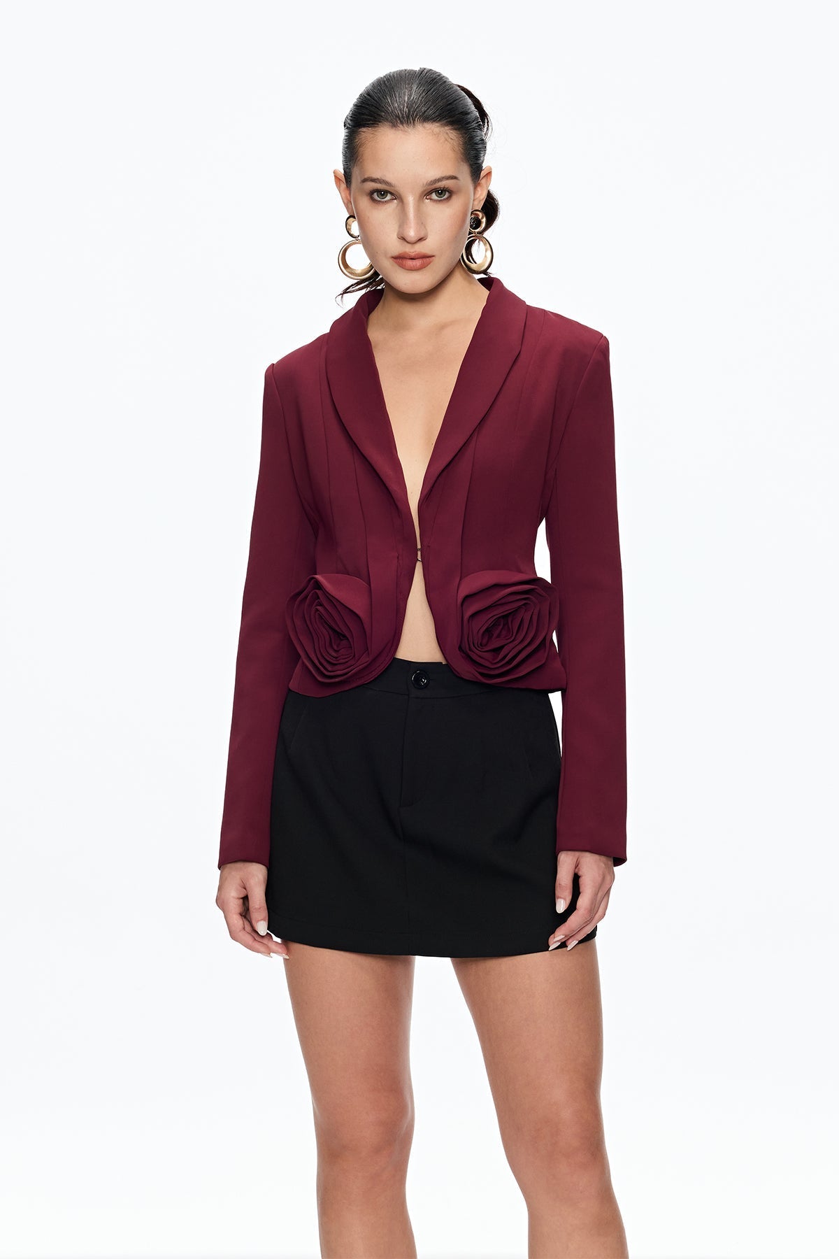 ASHLEY FLOWER PLUNGE BLAZER BURGUNDY WEDDING