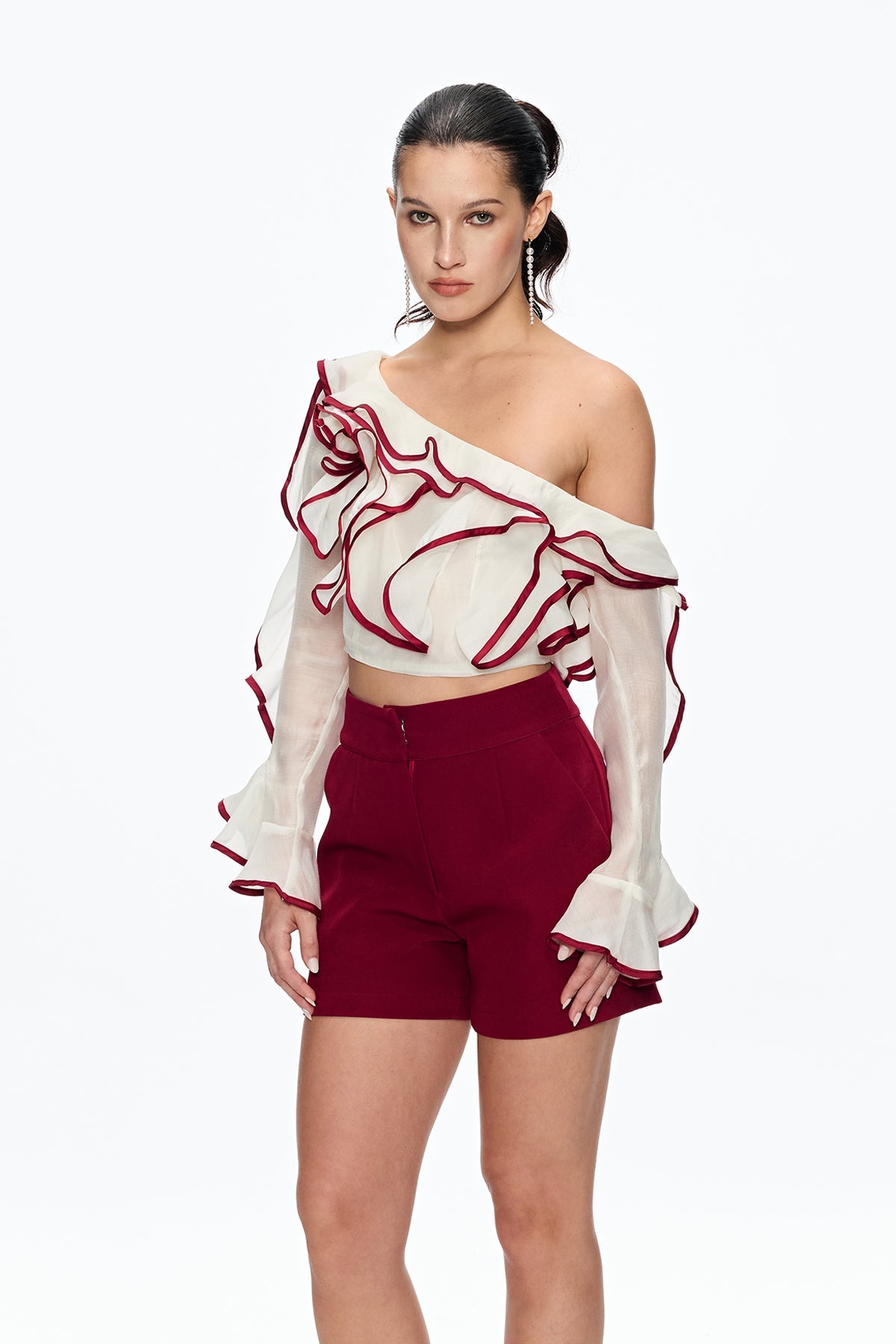 CAMILLE SINGLE SHOULDER RUFFLE PANTS SET