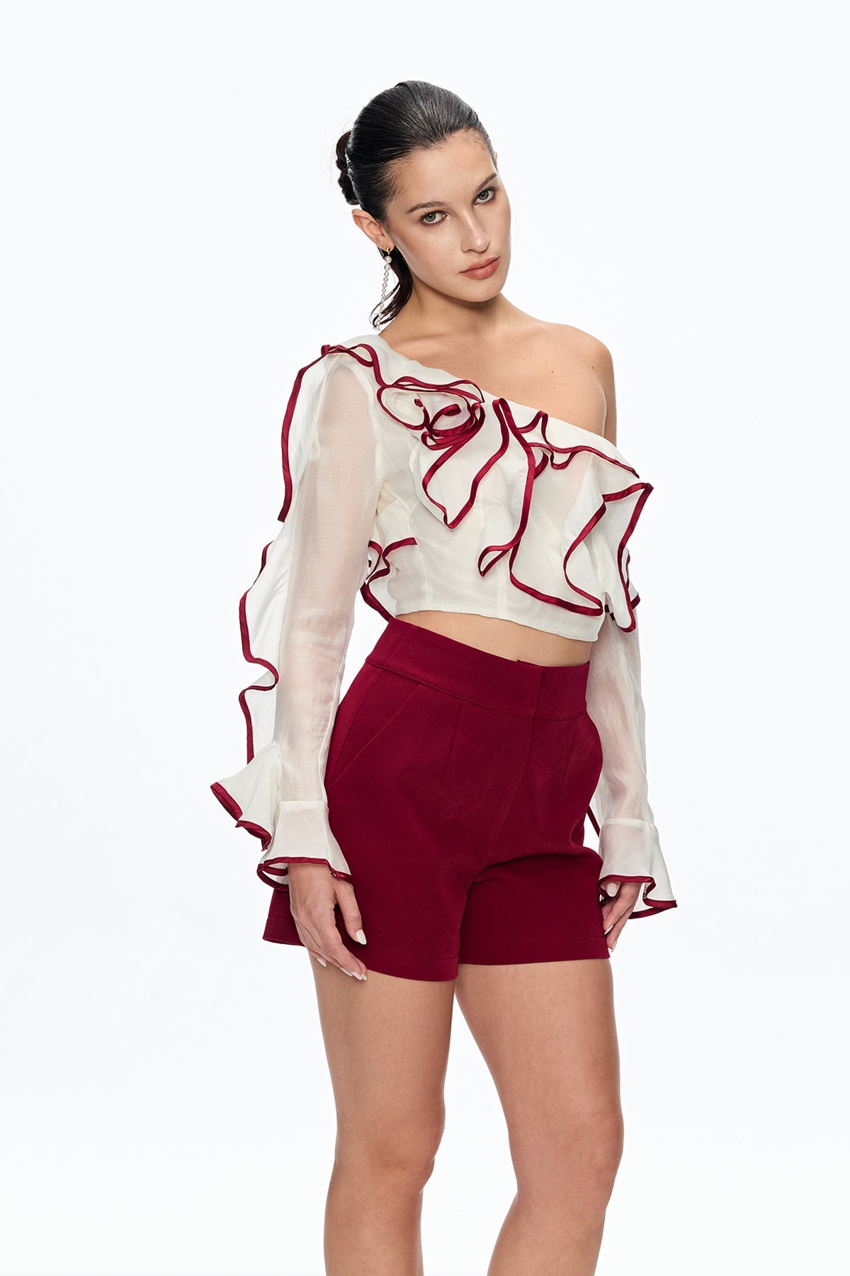 CAMILLE SINGLE SHOULDER RUFFLE PANTS SET