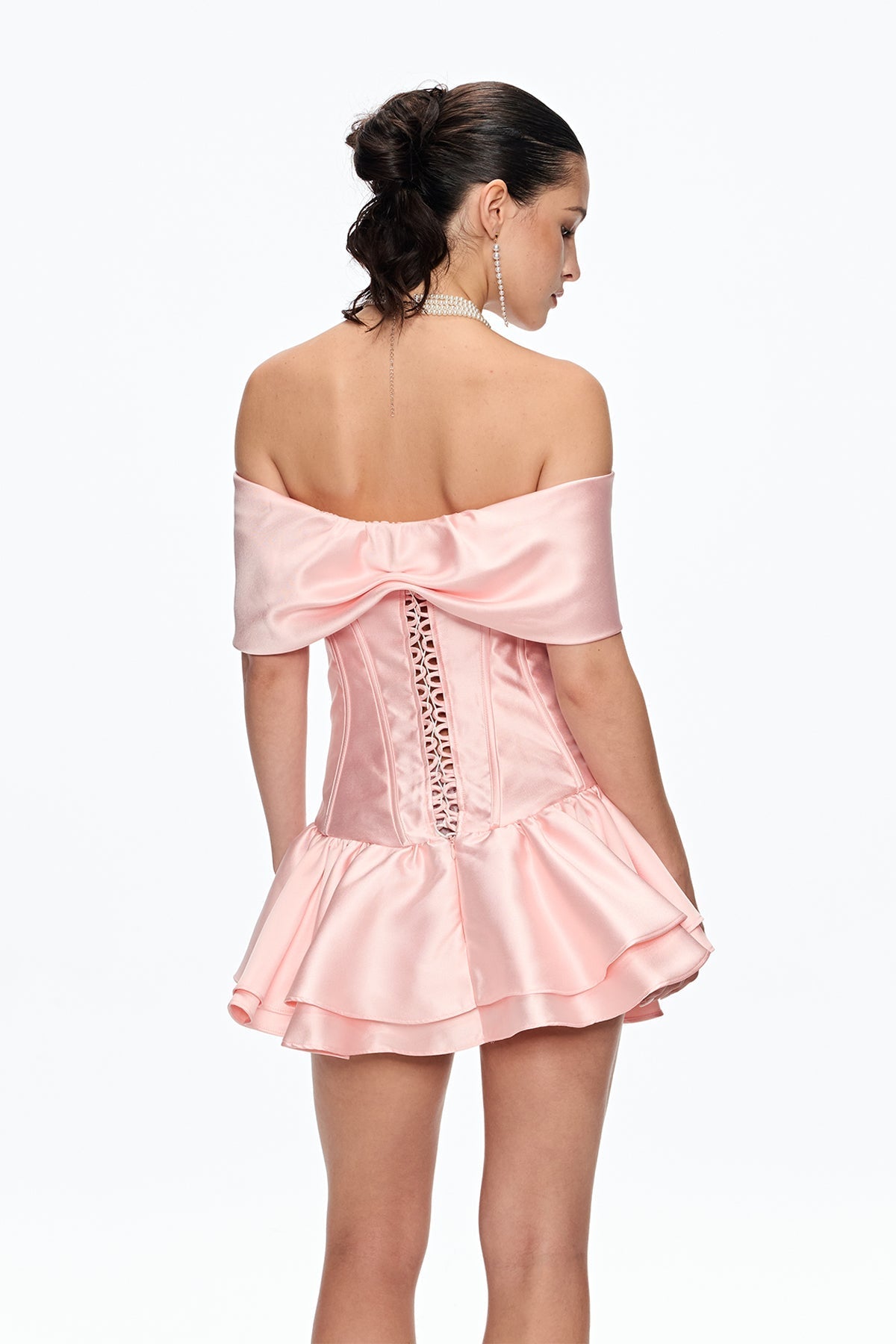 ALISA CORSET BOW SATIN MINI DRESS FOR PARTY