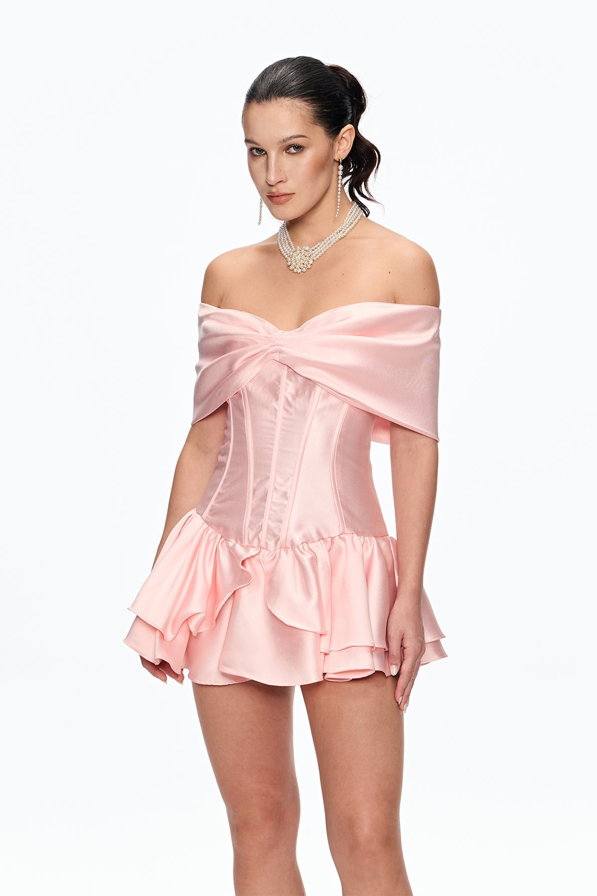ALISA CORSET BOW SATIN MINI DRESS FOR PARTY