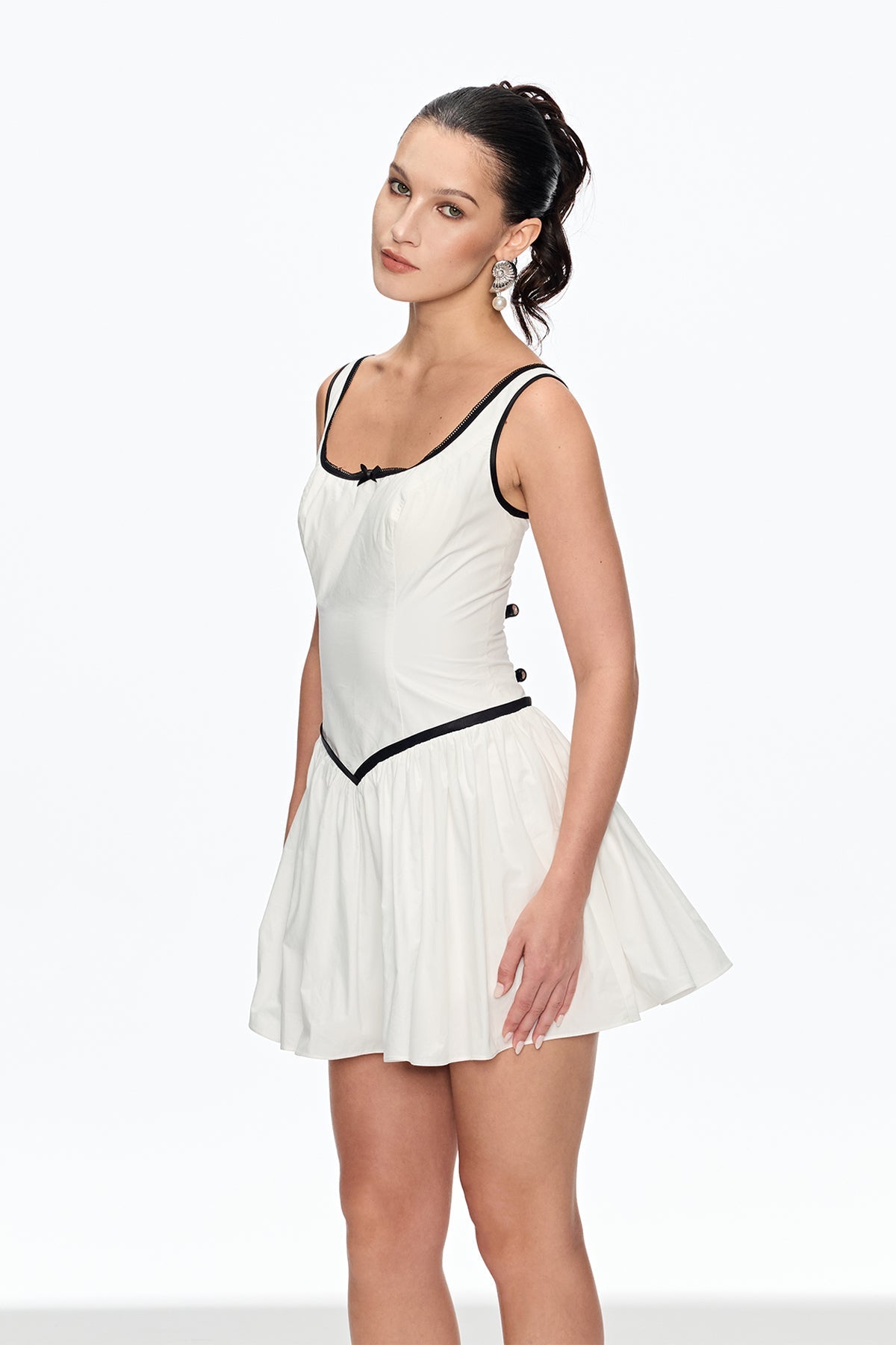 IRENE SLEEVELESS RUCH MINI DRESS WHITE WEDDING