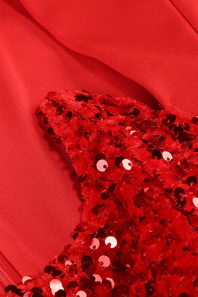 MELISSA RED PATCHWORK SEQUIN MIDI DRESS