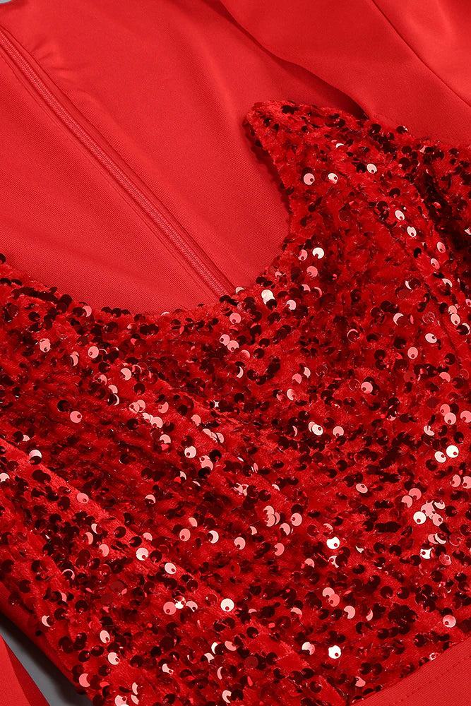 MELISSA RED PATCHWORK SEQUIN MIDI DRESS
