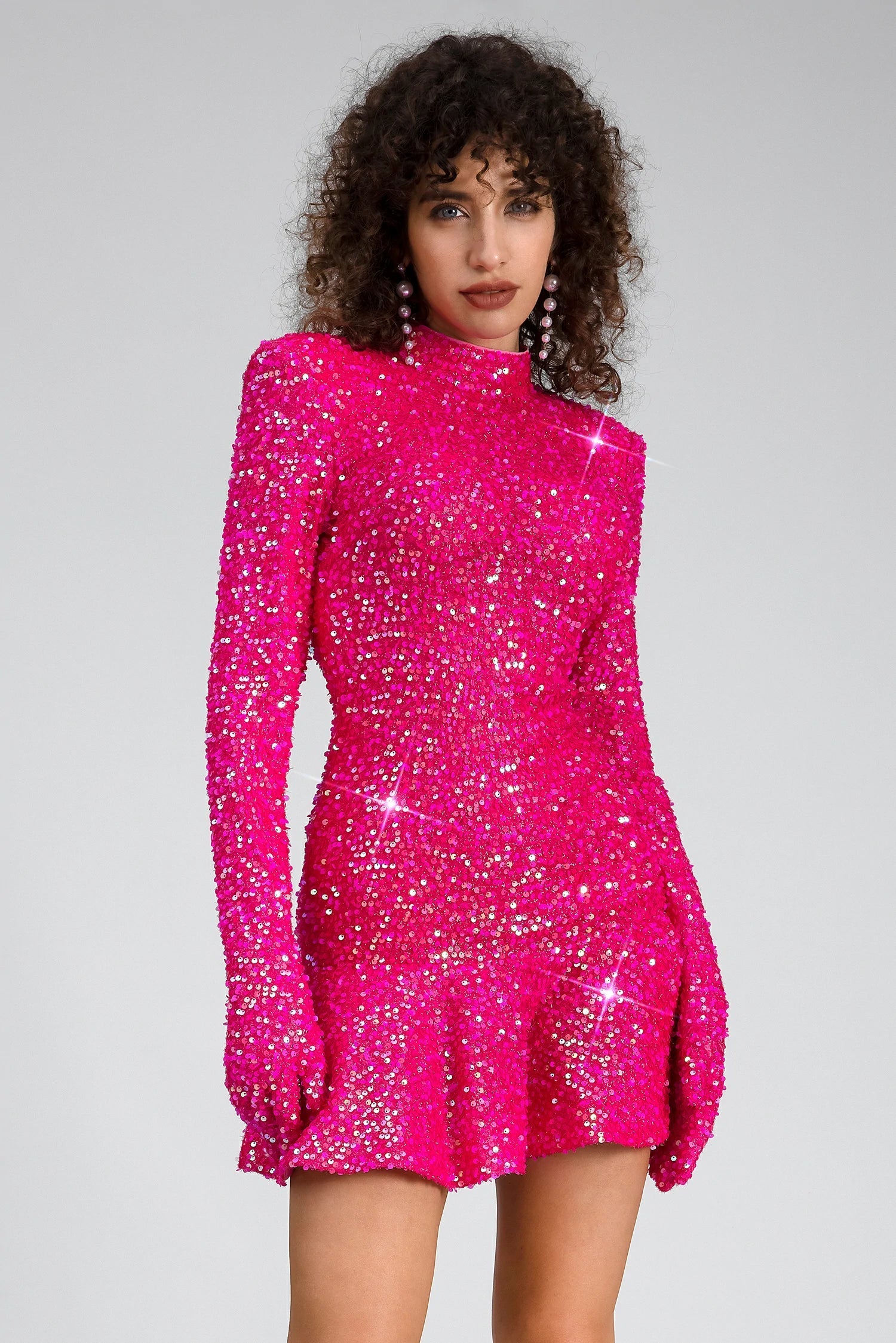 RUBEA GLITTER HIGHNECK BACKLESS MINI DRESS