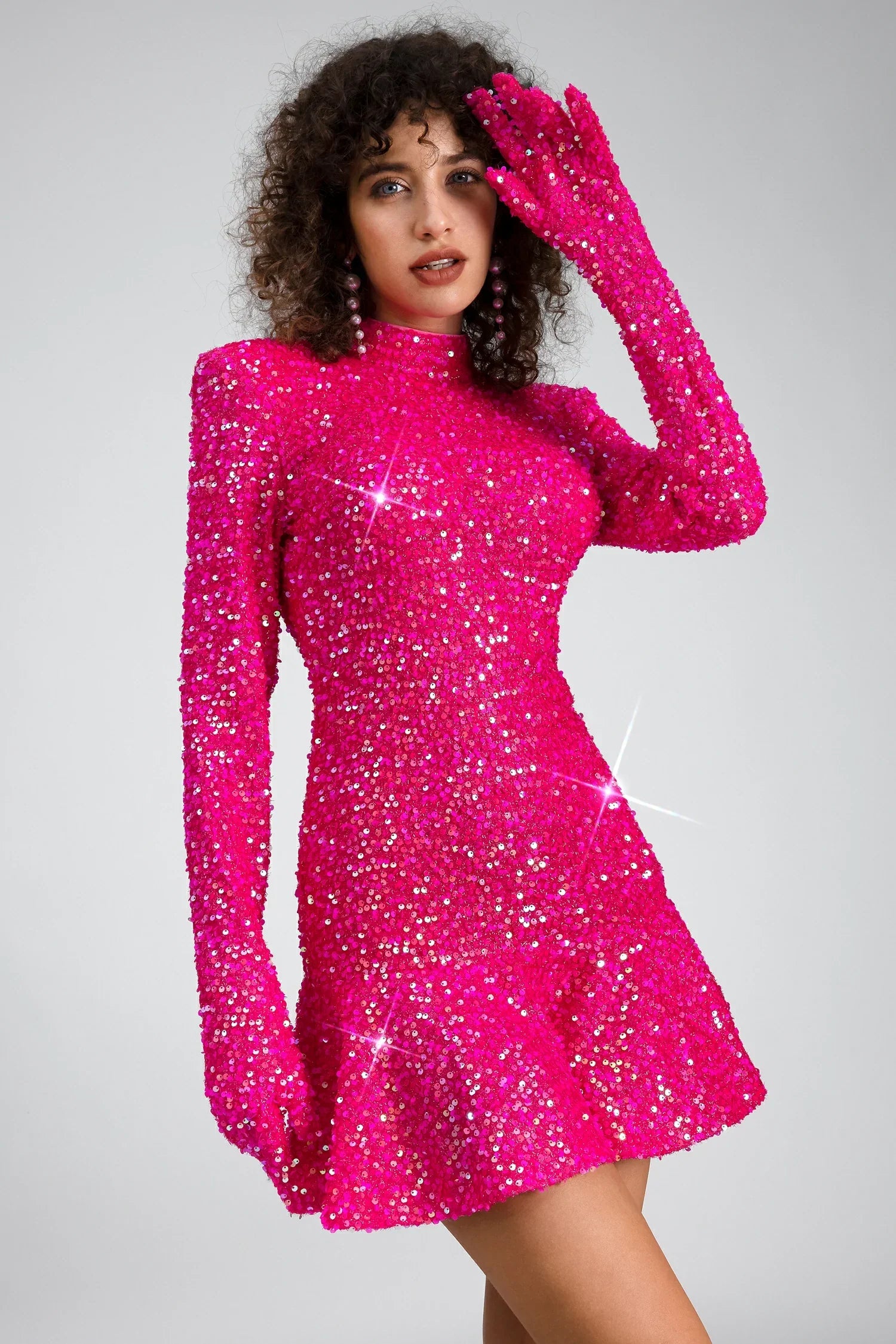 RUBEA GLITTER HIGHNECK BACKLESS MINI DRESS