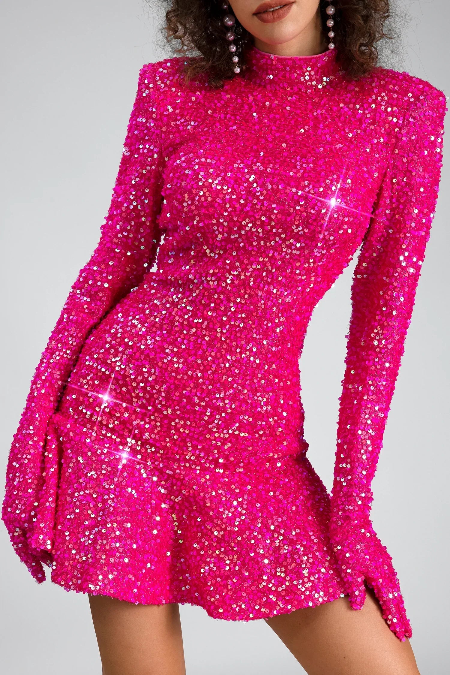 RUBEA GLITTER HIGHNECK BACKLESS MINI DRESS