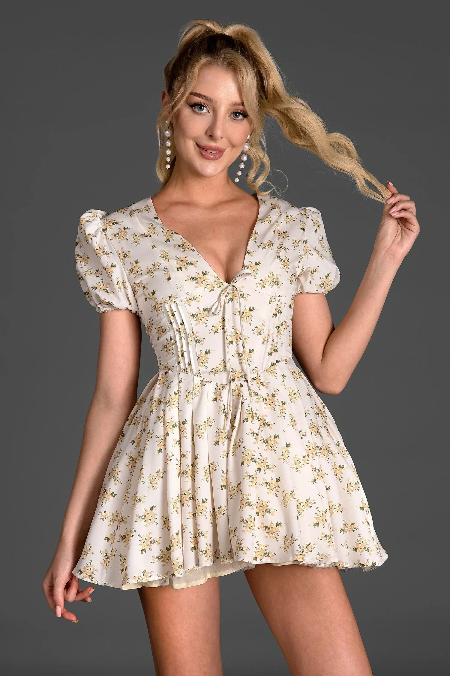 NASSEA V-NECK FLORAL MINI DRESS FOR PARTY