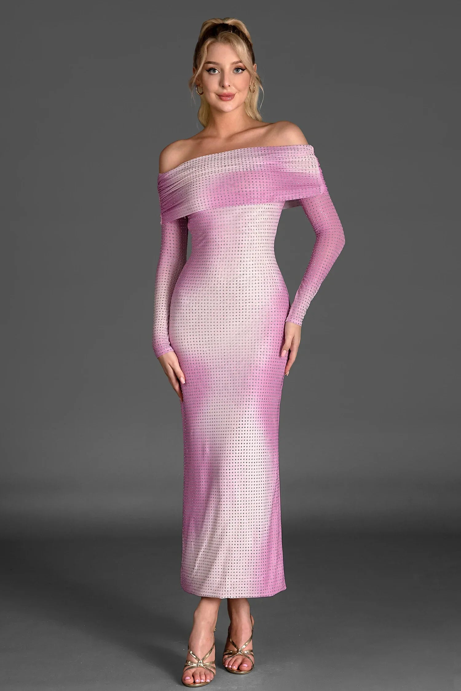 OFF SHOULDER GRADIENT GLITTER PARTY DRESS