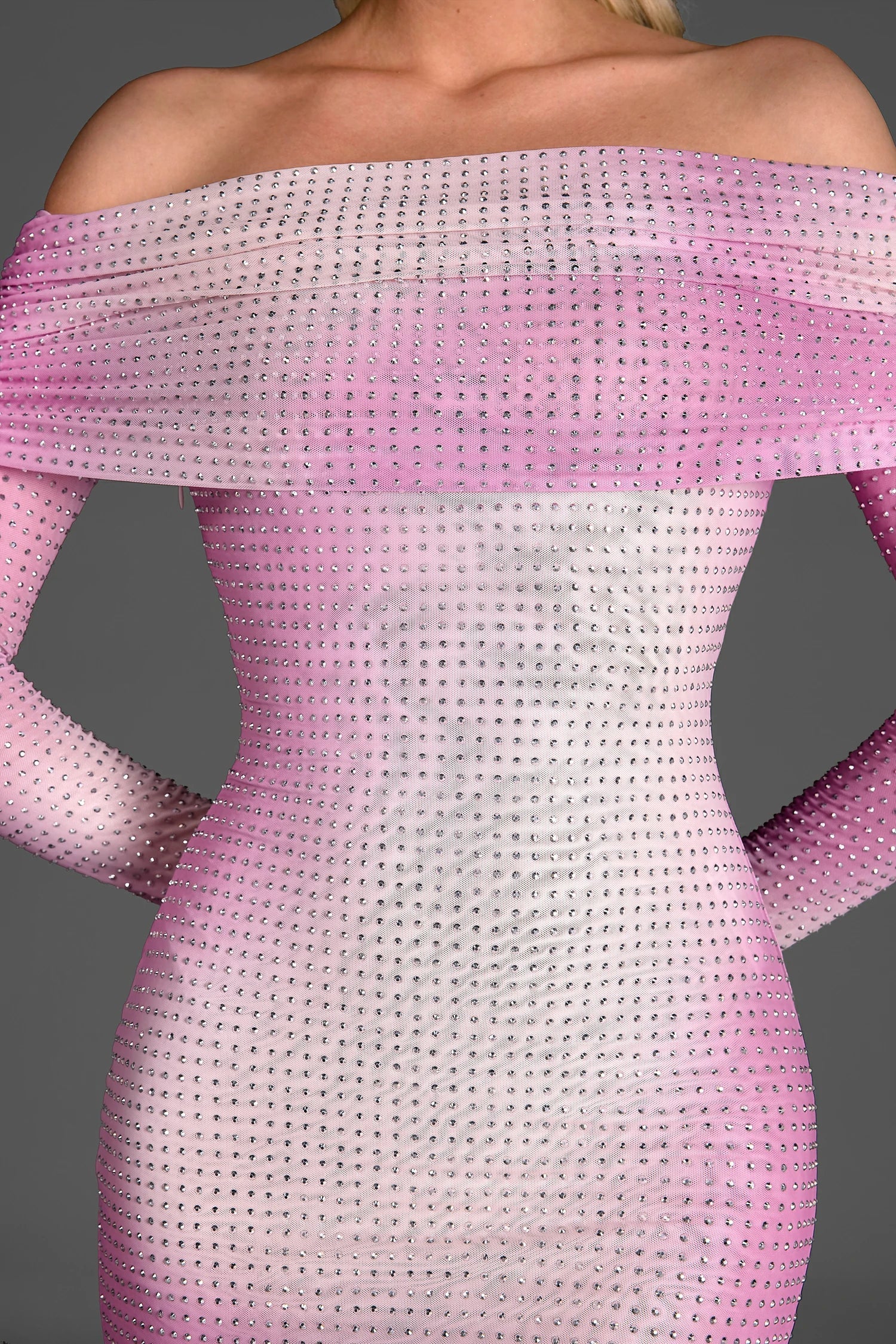 OFF SHOULDER GRADIENT GLITTER PARTY DRESS