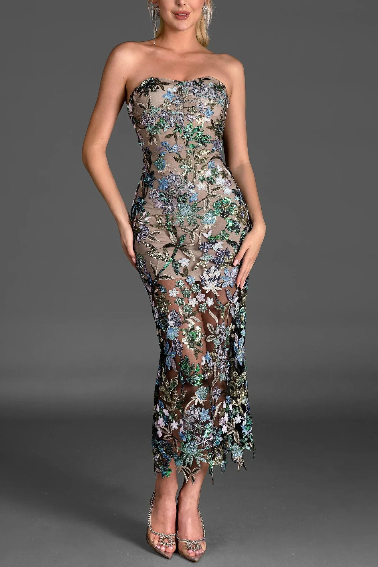 NEOFYTOS OFF-SHOULDER EMBROIDERED SEQUIN PARTY DRESS
