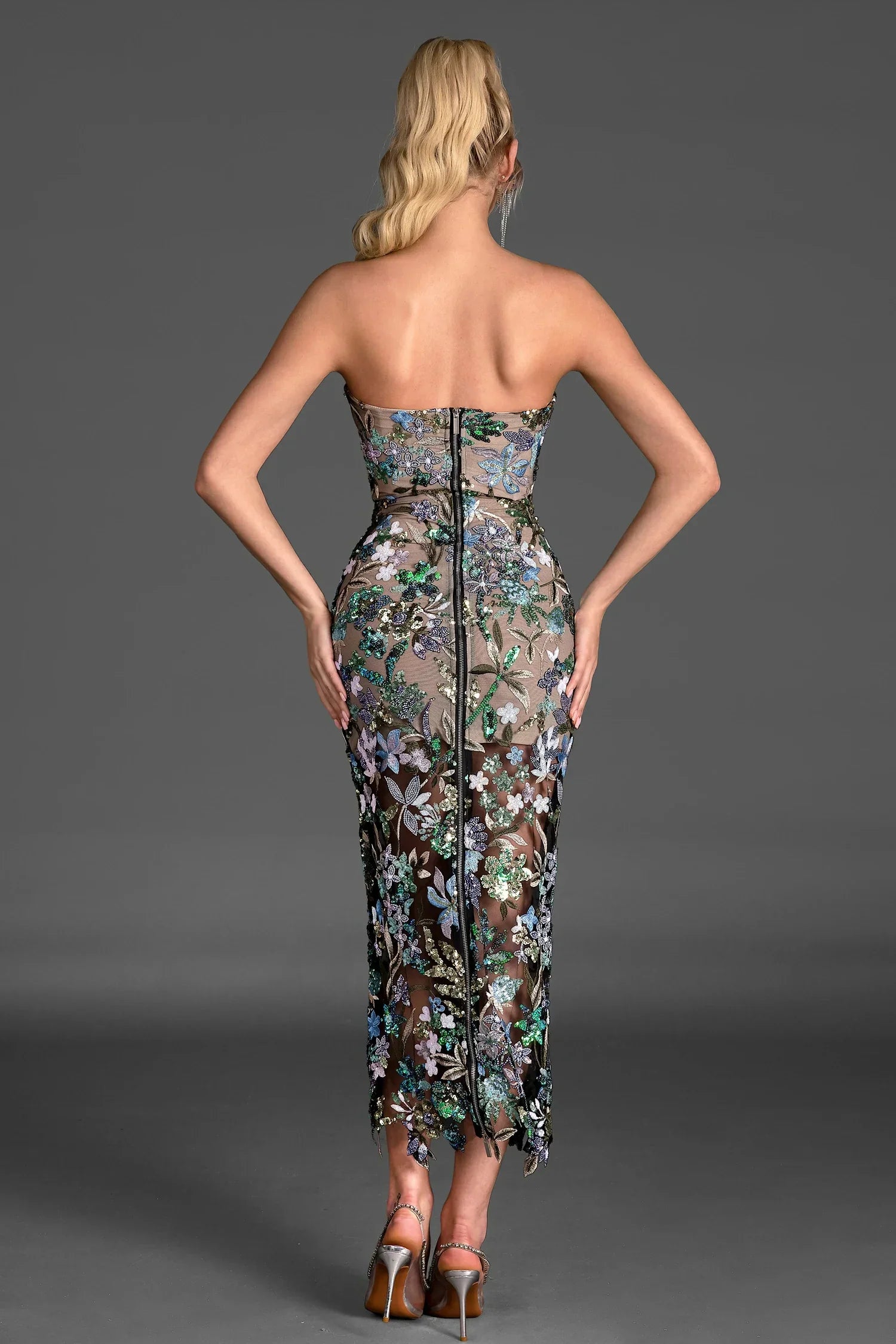 NEOFYTOS OFF-SHOULDER EMBROIDERED SEQUIN PARTY DRESS