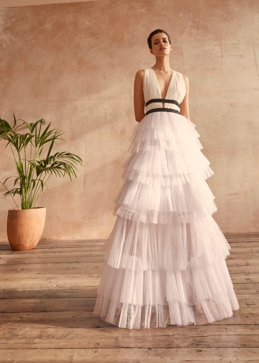 ELIZA WHITE PLUNGING NECK TULLE MAXI DRESS