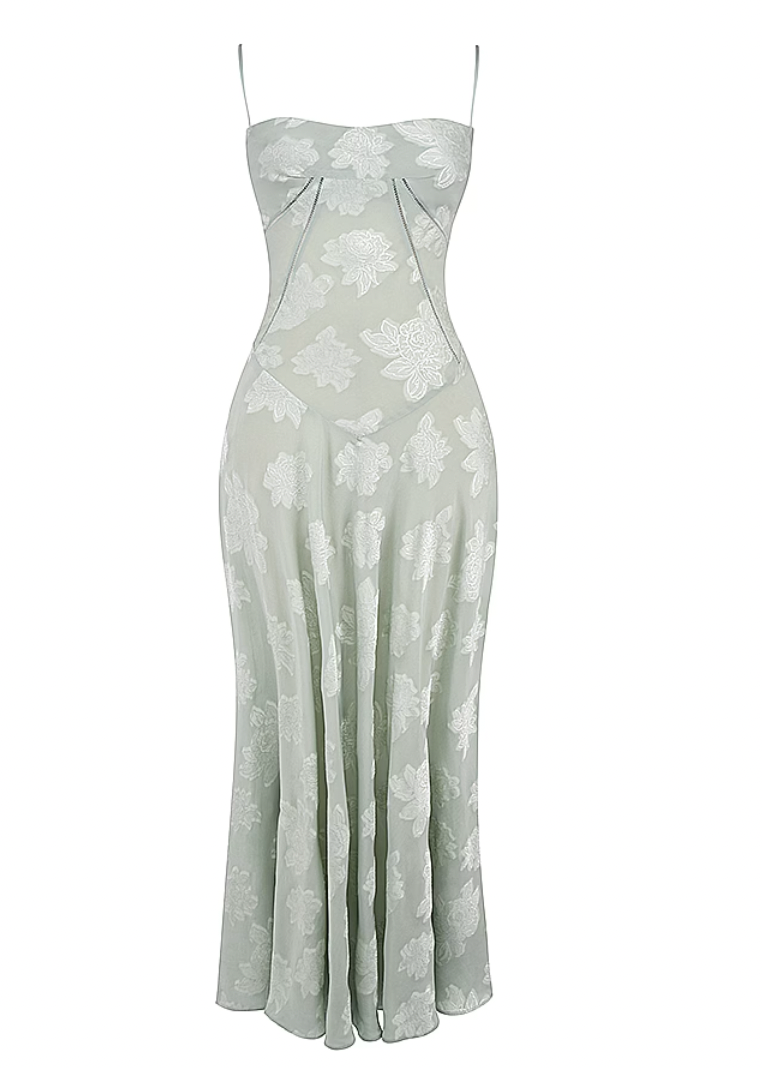 FLORAL LACE BACK MAXI DRESS FOR WEDDING