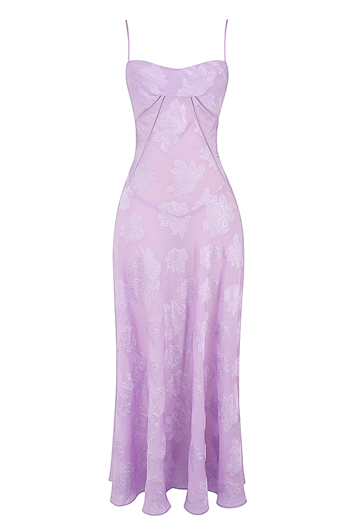 FLORAL LACE BACK MAXI DRESS FOR WEDDING