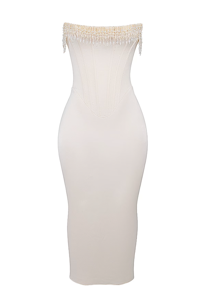 MONA EMBELLISHED STRAPLESS COCKTAIL DRESS